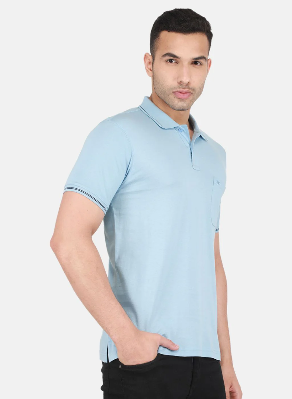 Men Sky Blue Solid T-Shirt - Image 6
