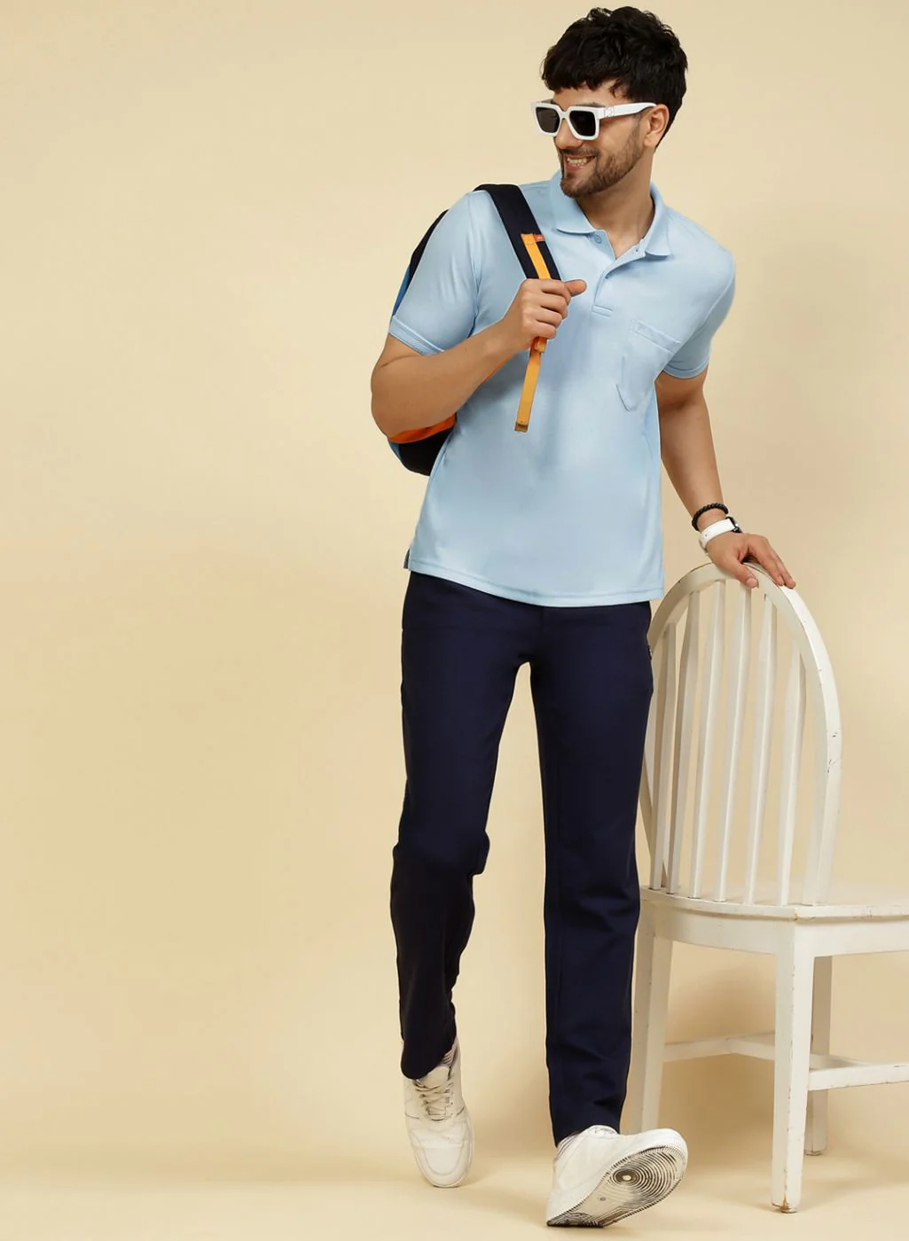 Men Sky Blue Solid T-Shirt - Image 2