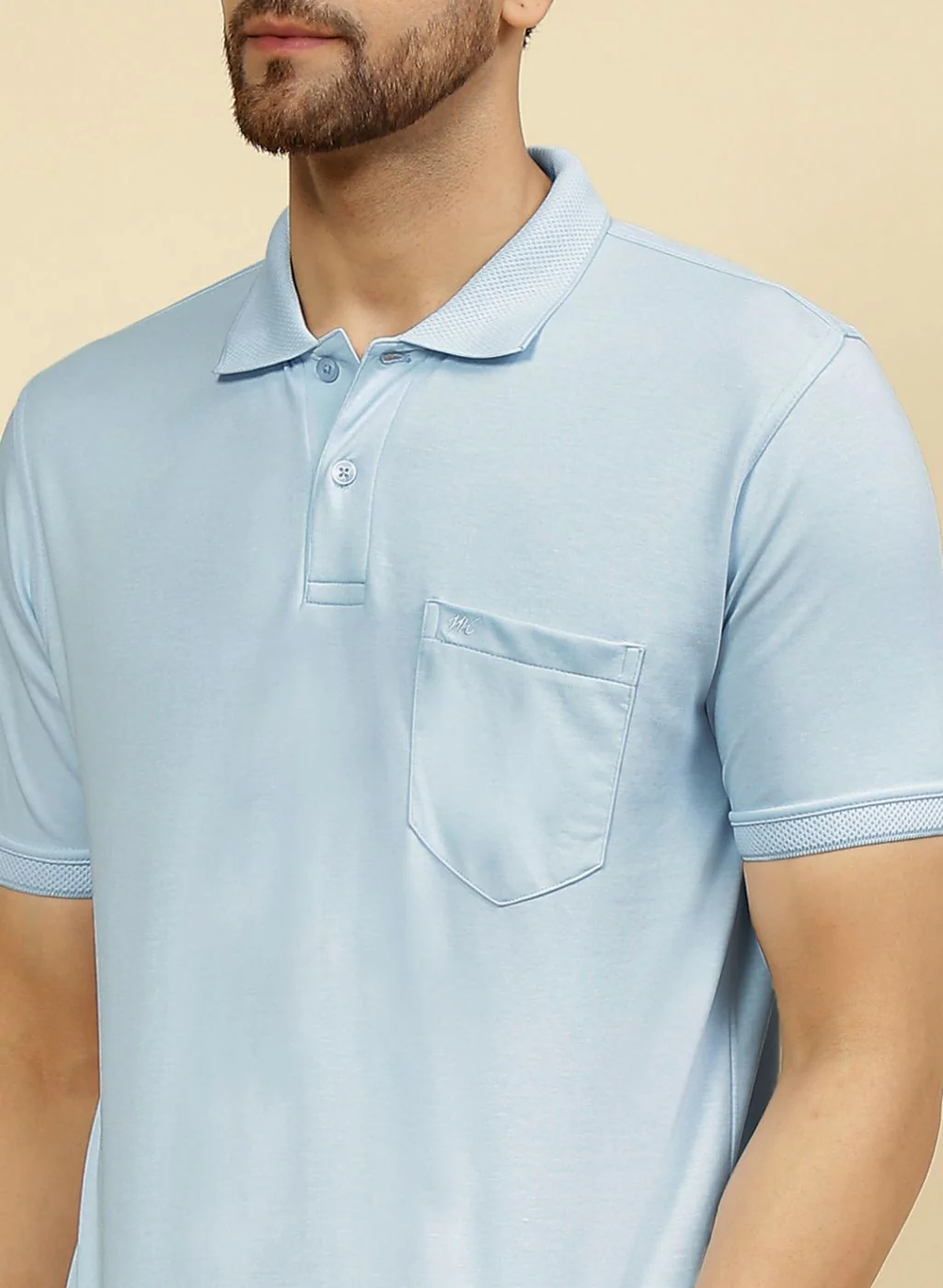 Men Sky Blue Solid T-Shirt - Image 6