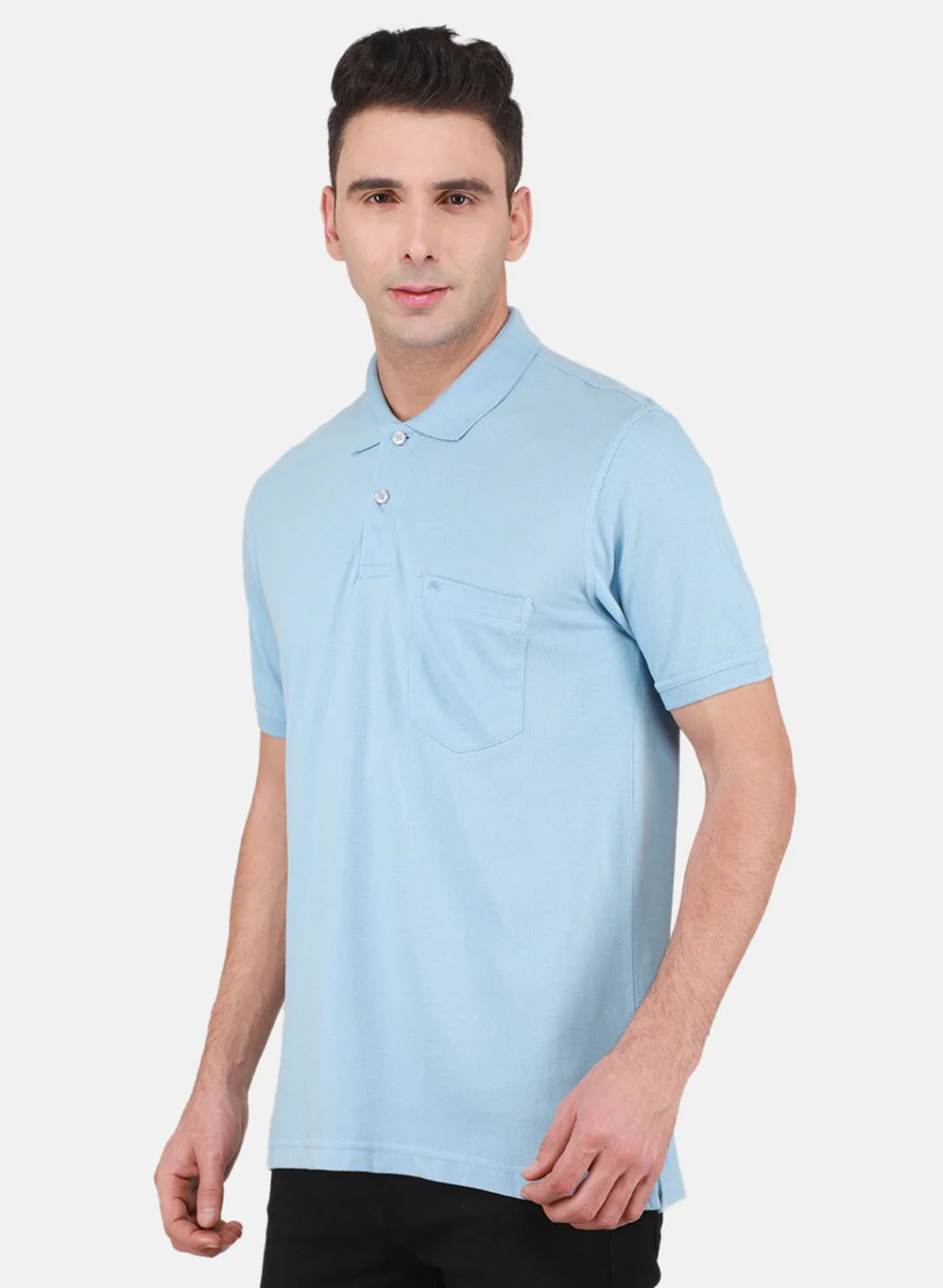 Men Sky Blue Solid T-Shirt - Image 2