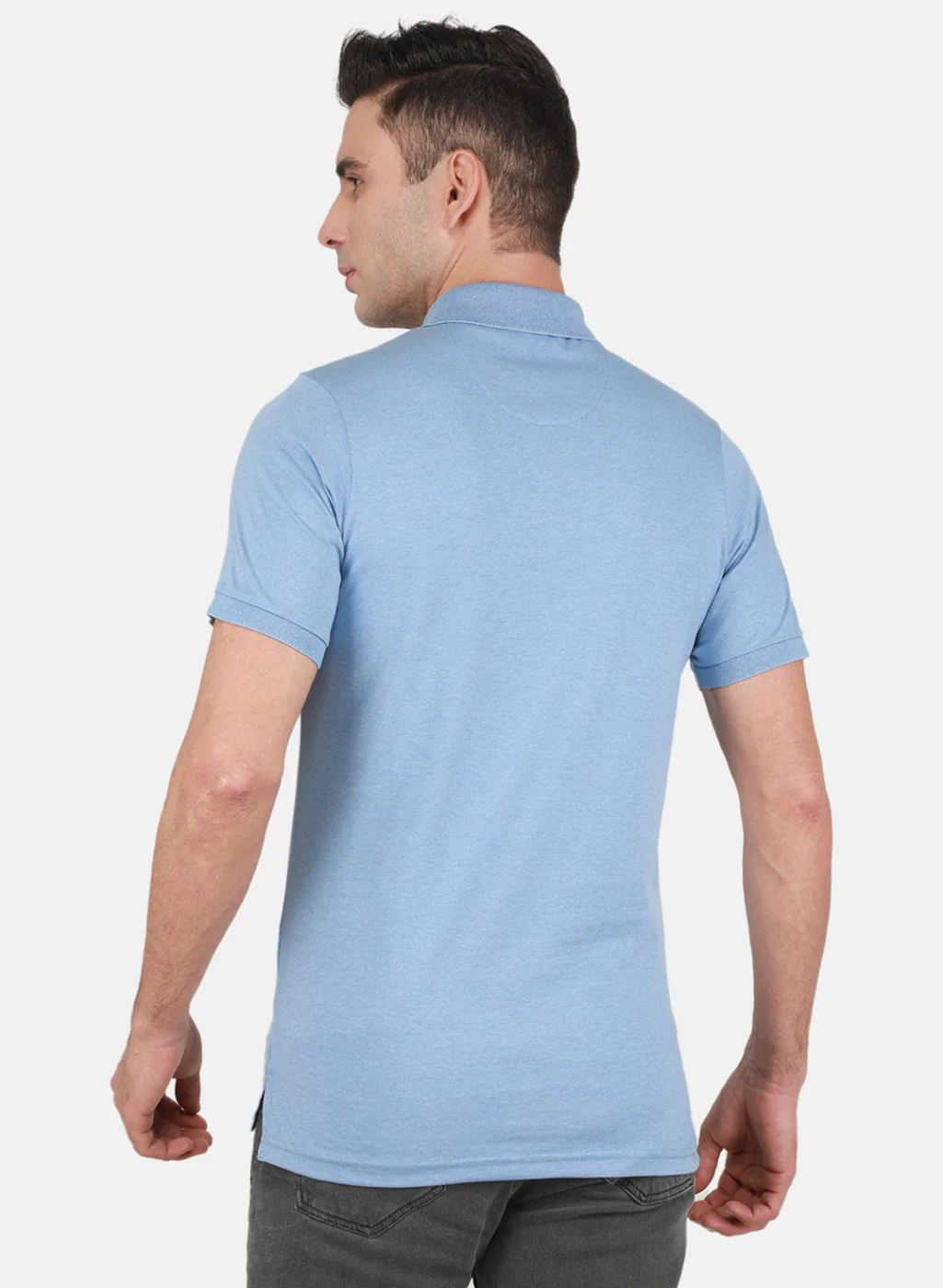 Men Sky Blue Solid T-Shirt - Image 3