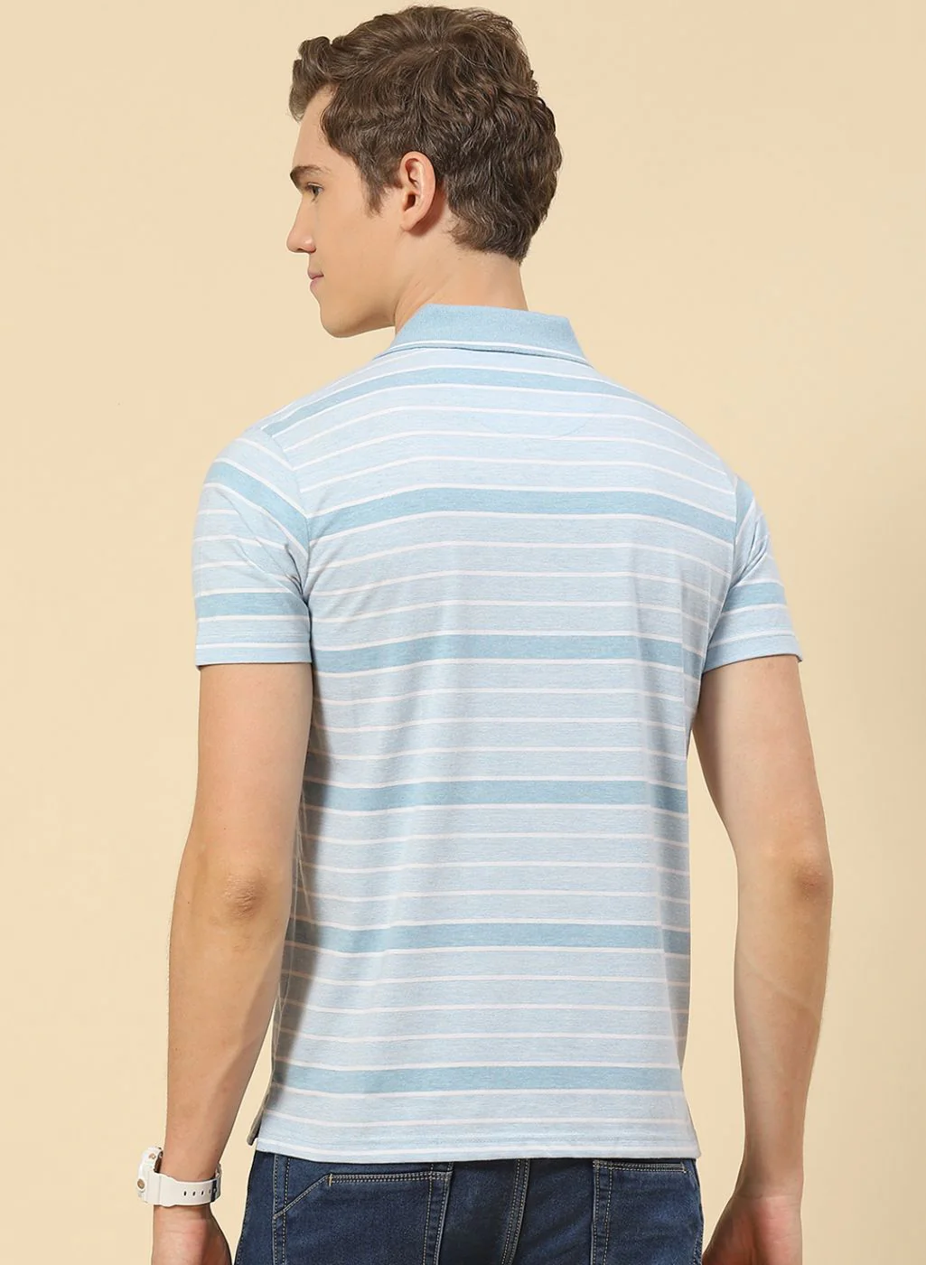 Men Sky Blue Stripe T-Shirt - Image 5