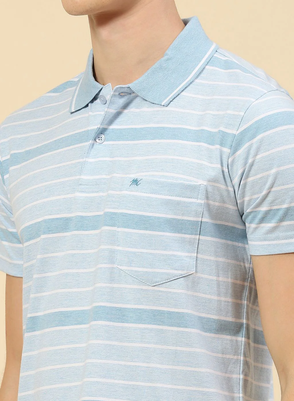 Men Sky Blue Stripe T-Shirt - Image 6