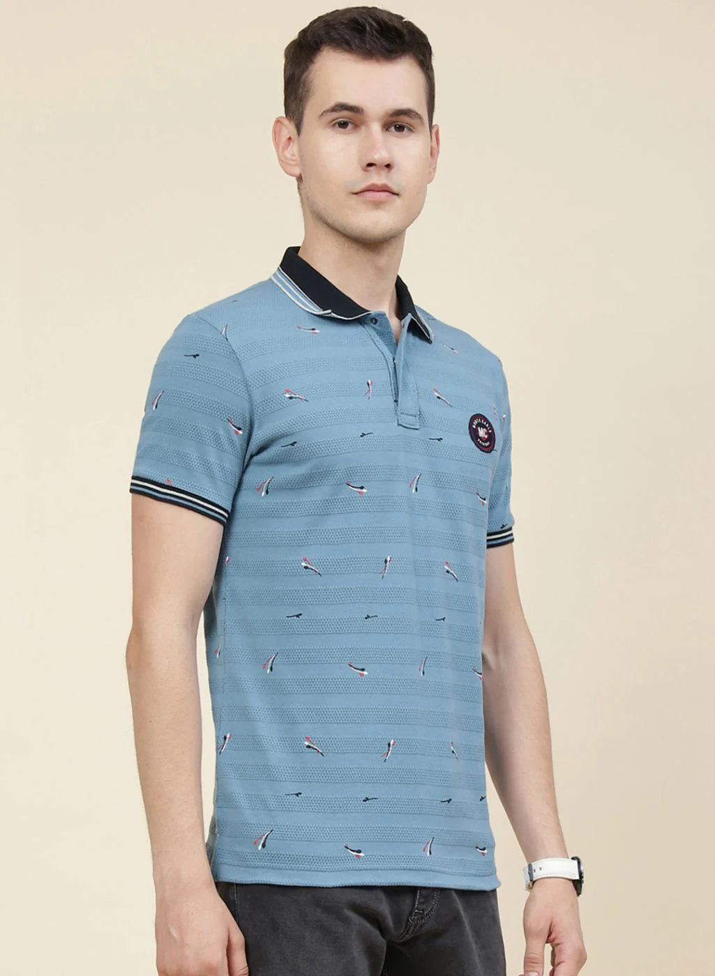 Men Teal Blue Printed T-Shirt - Image 4
