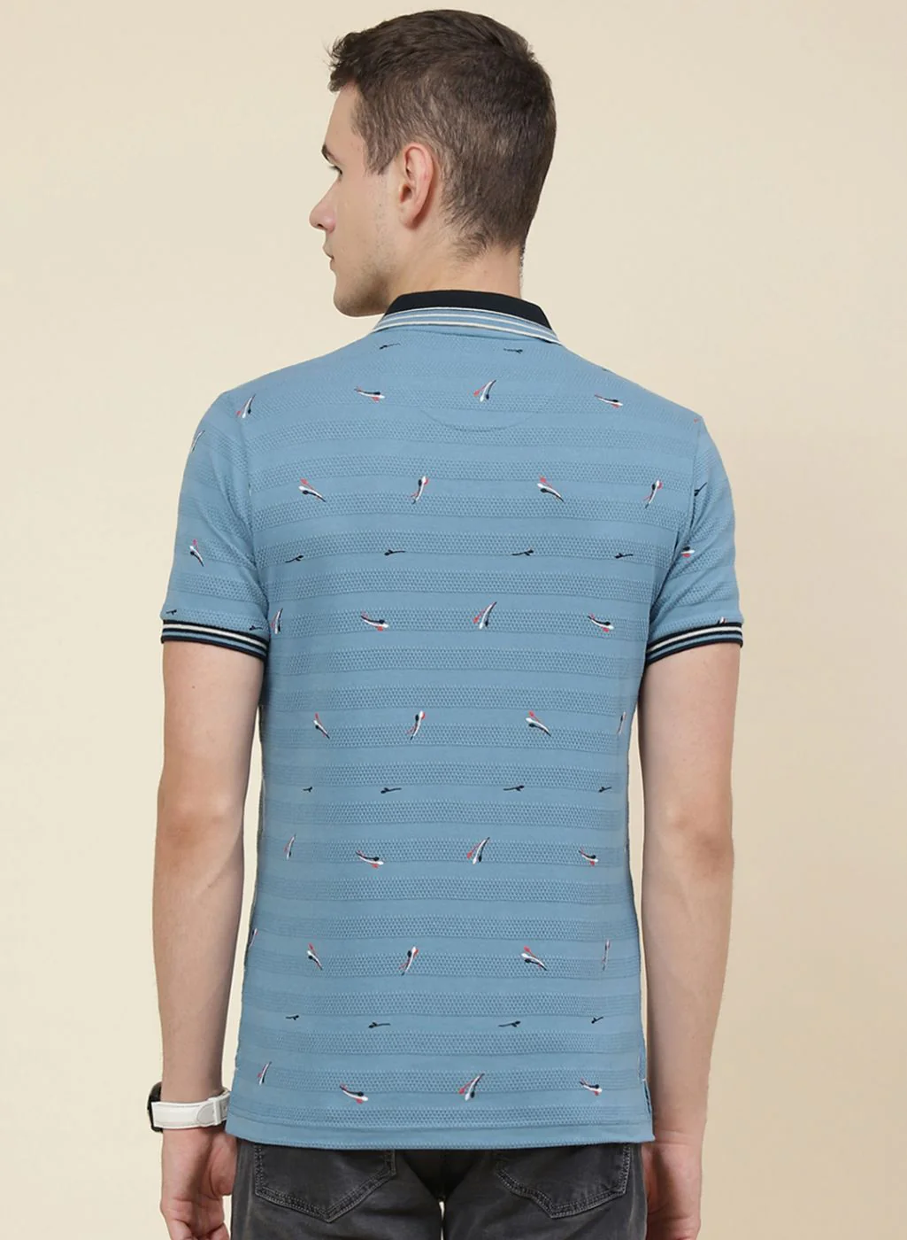 Men Teal Blue Printed T-Shirt - Image 5