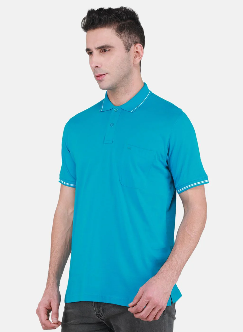 Men Turquoise Blue Solid T-Shirt - Image 2