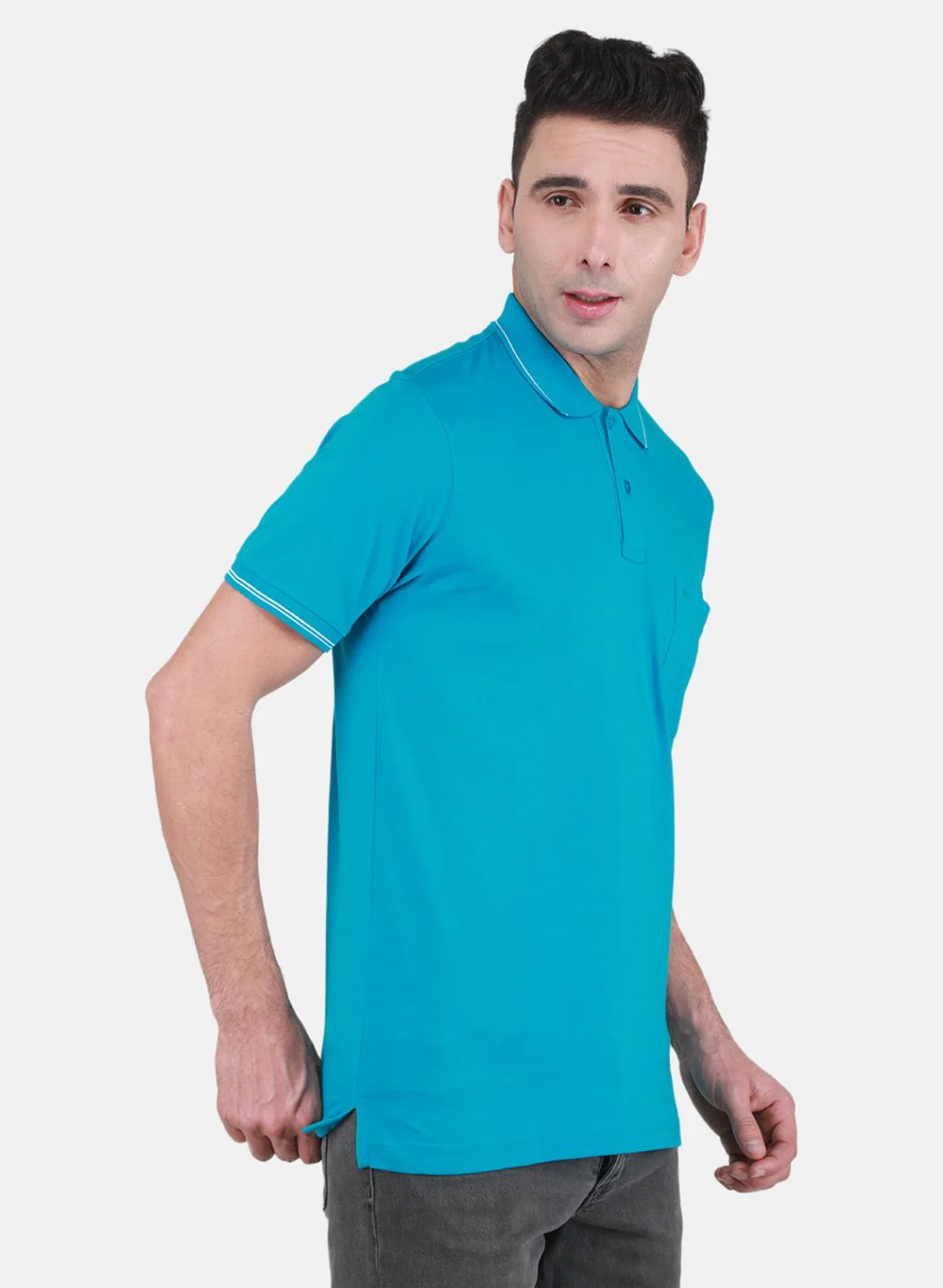 Men Turquoise Blue Solid T-Shirt - Image 6