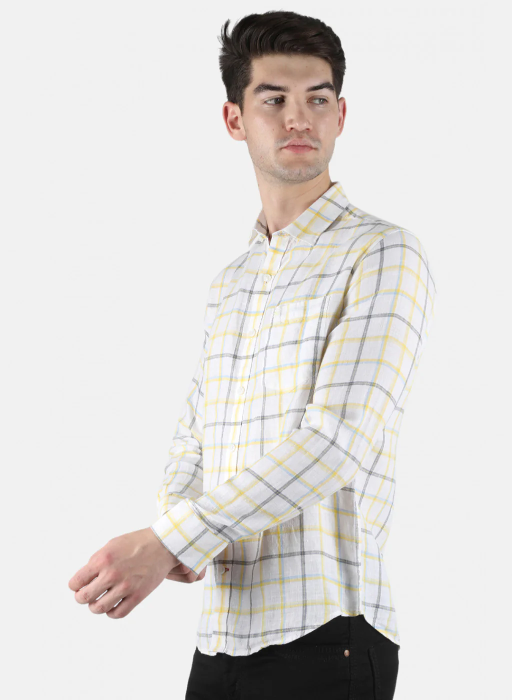 Men White Check Linen Shirt - Image 2