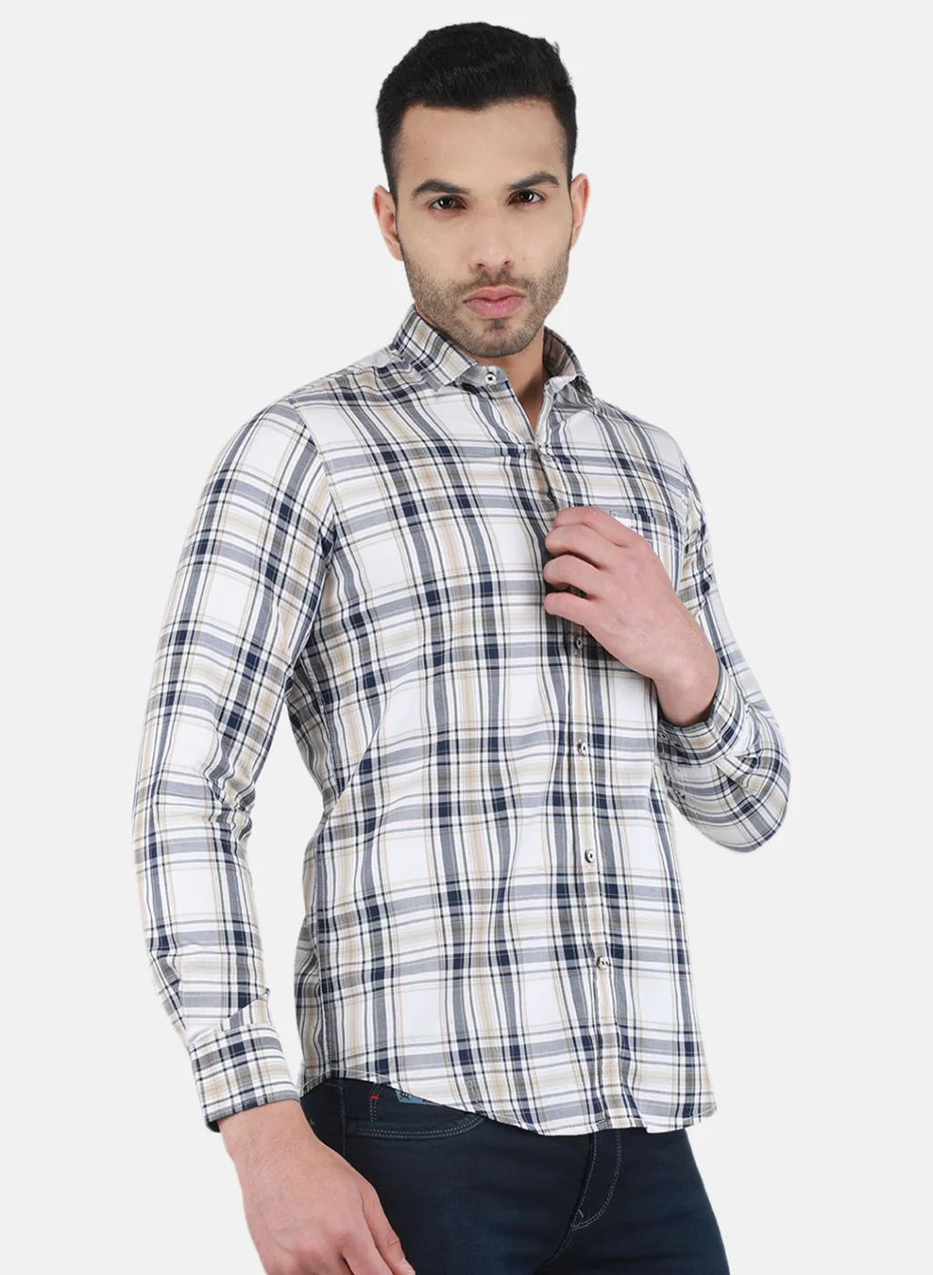 Men White Check Shirt - Image 6