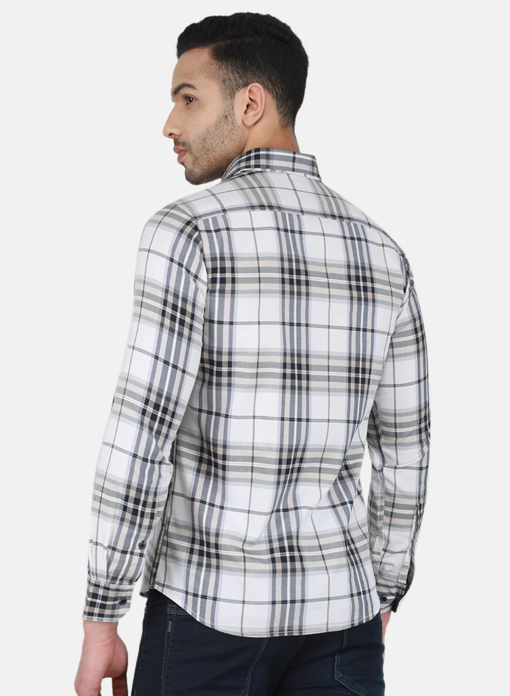 Men White Check Shirt - Image 3