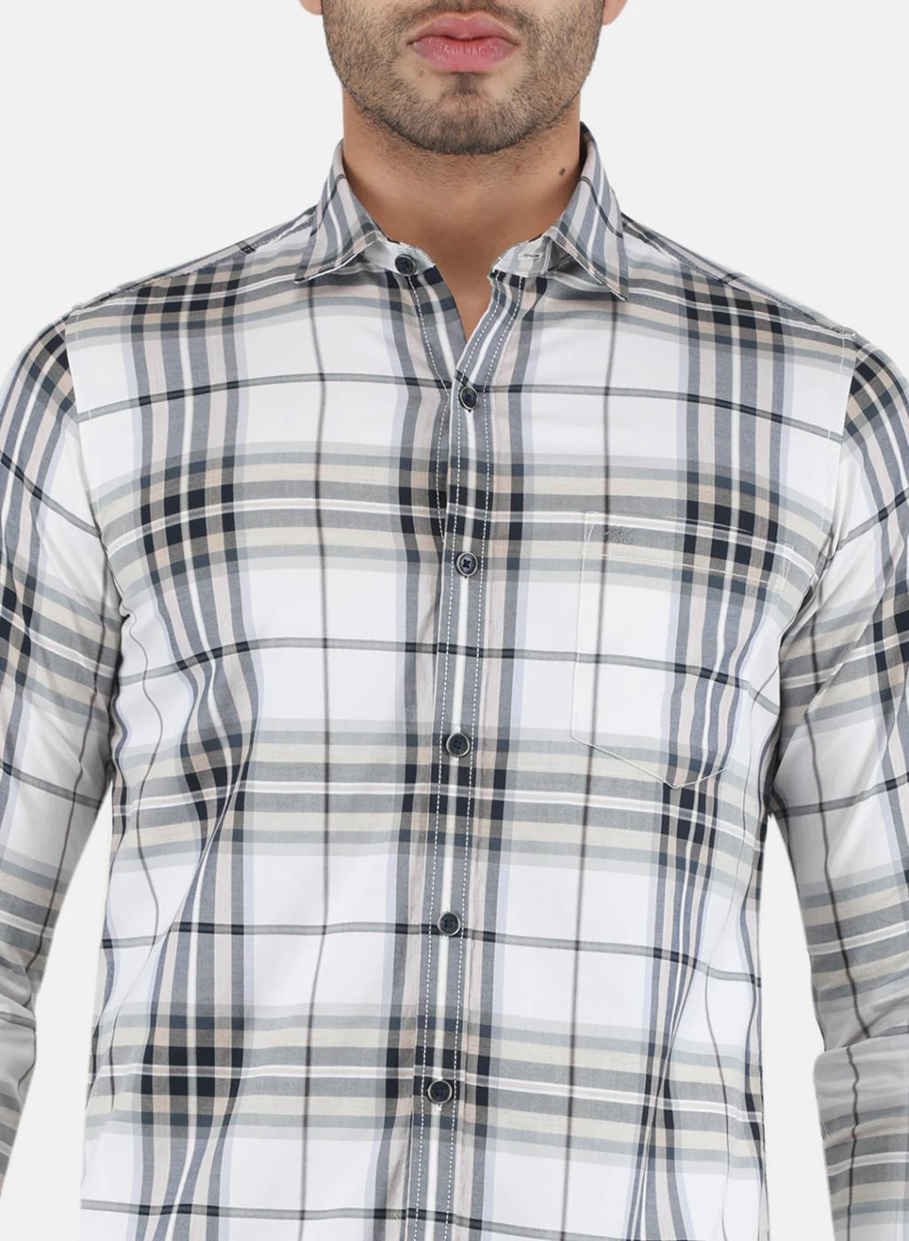Men White Check Shirt - Image 5