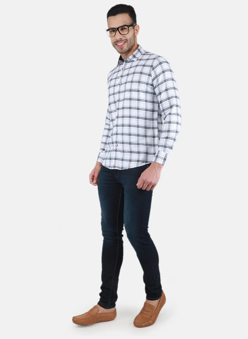 Men White Check Shirt - Image 4