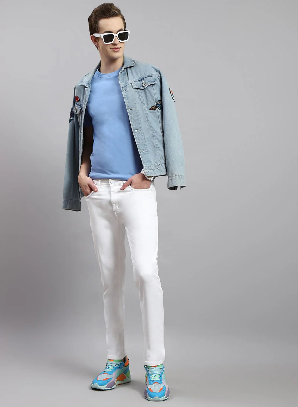 Men White NArrow Fit Denim - Image 2