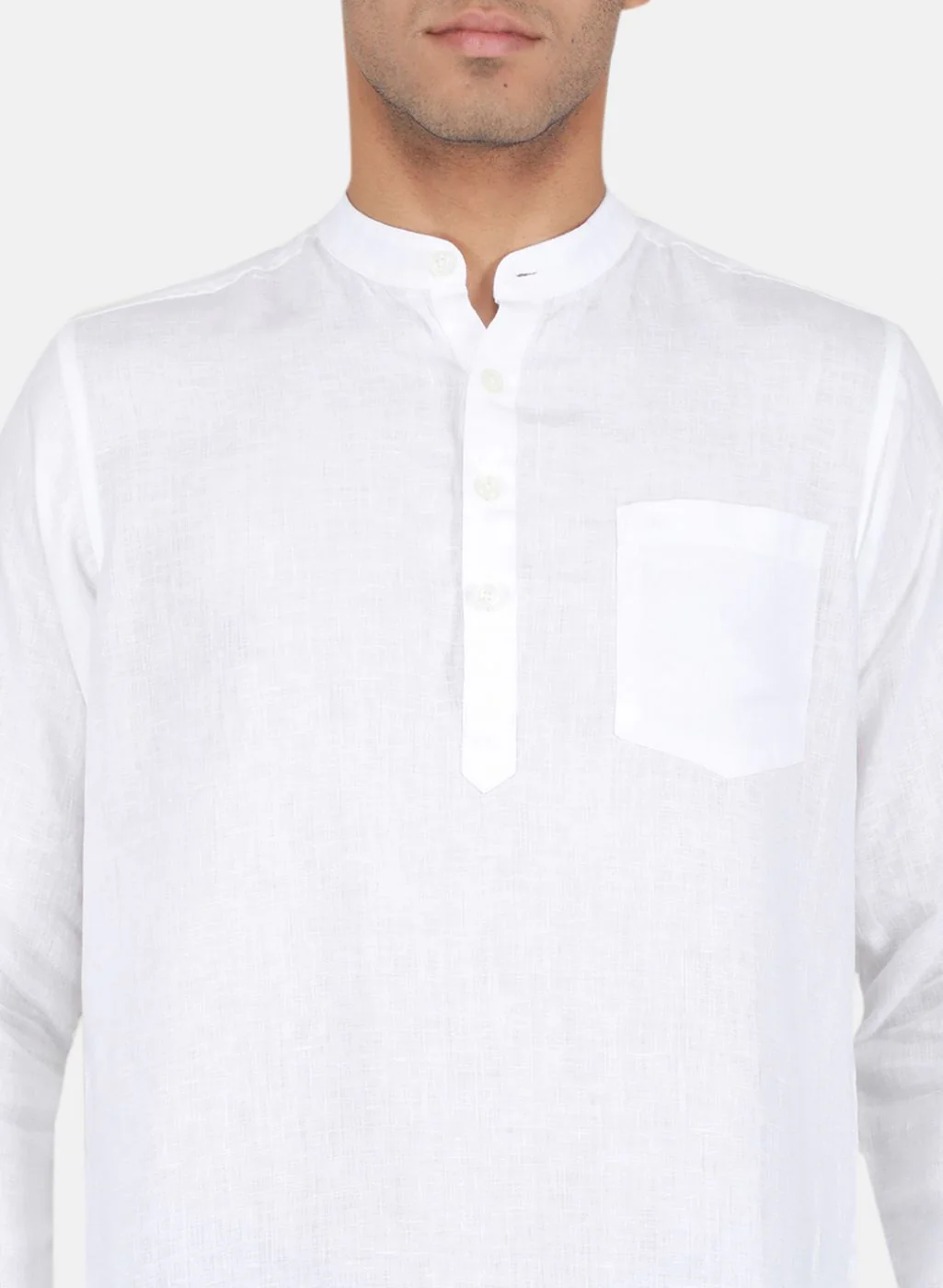 Men White Printed Linen Shirt - Image 5