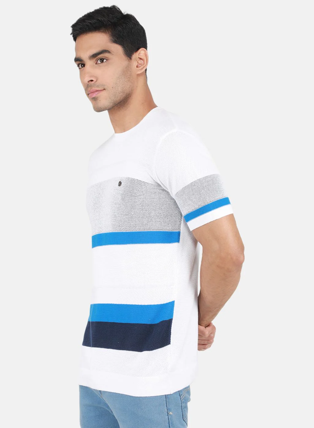 Men White Self Design T-Shirt - Image 2