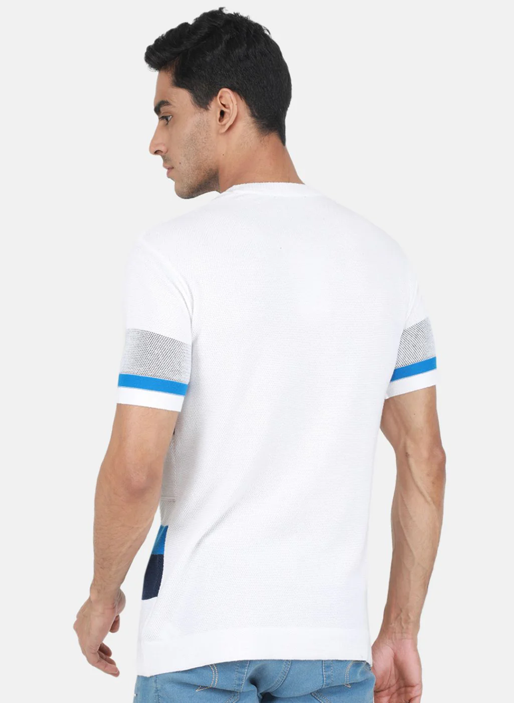 Men White Self Design T-Shirt - Image 3