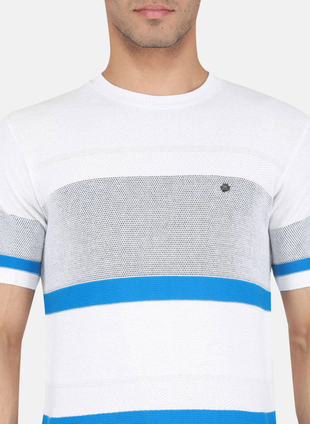 Men White Self Design T-Shirt - Image 5