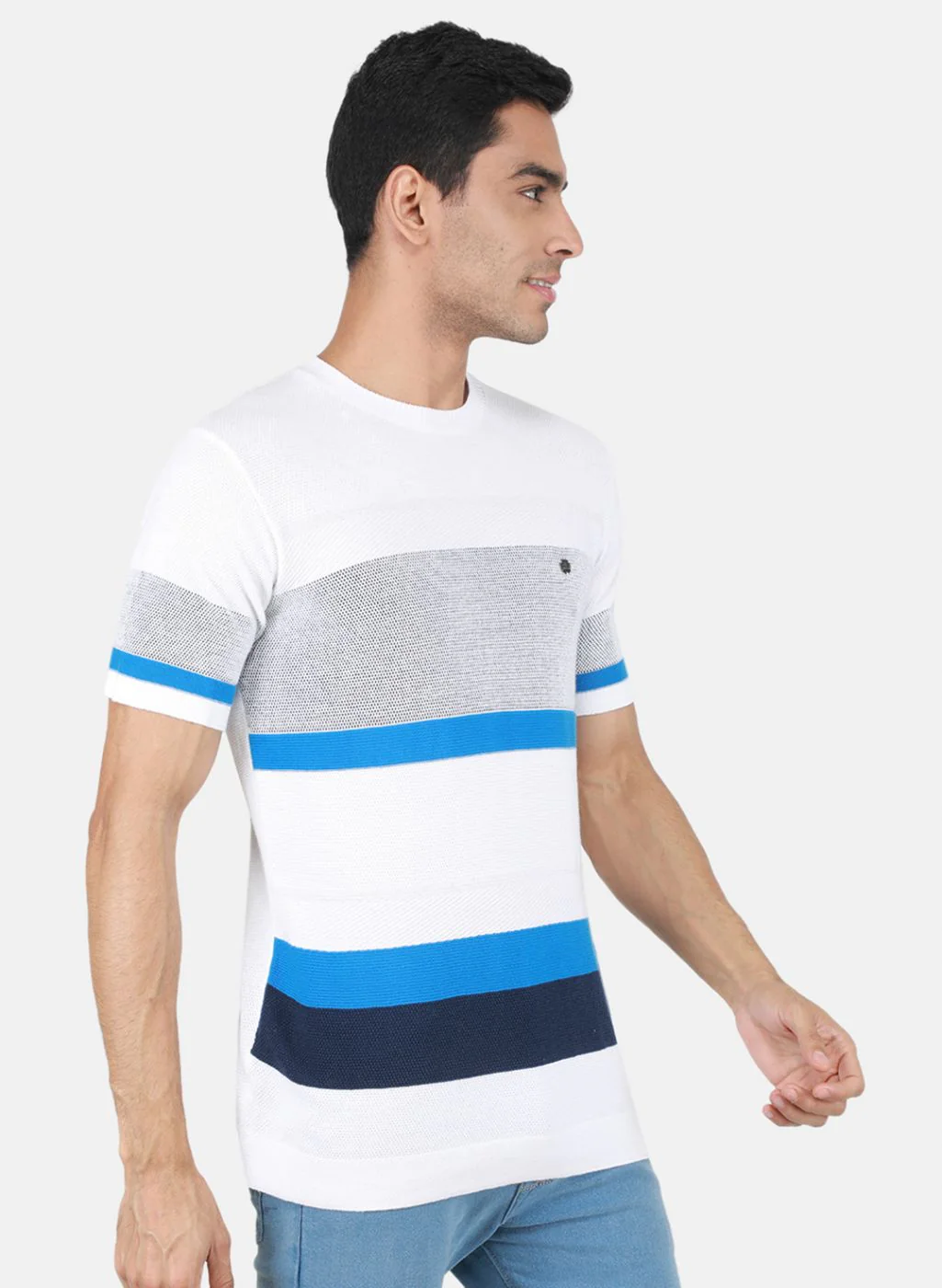 Men White Self Design T-Shirt - Image 6