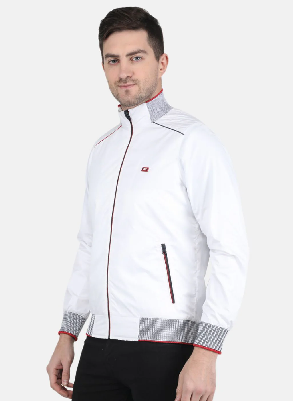 Men White Solid Jacket - Image 2