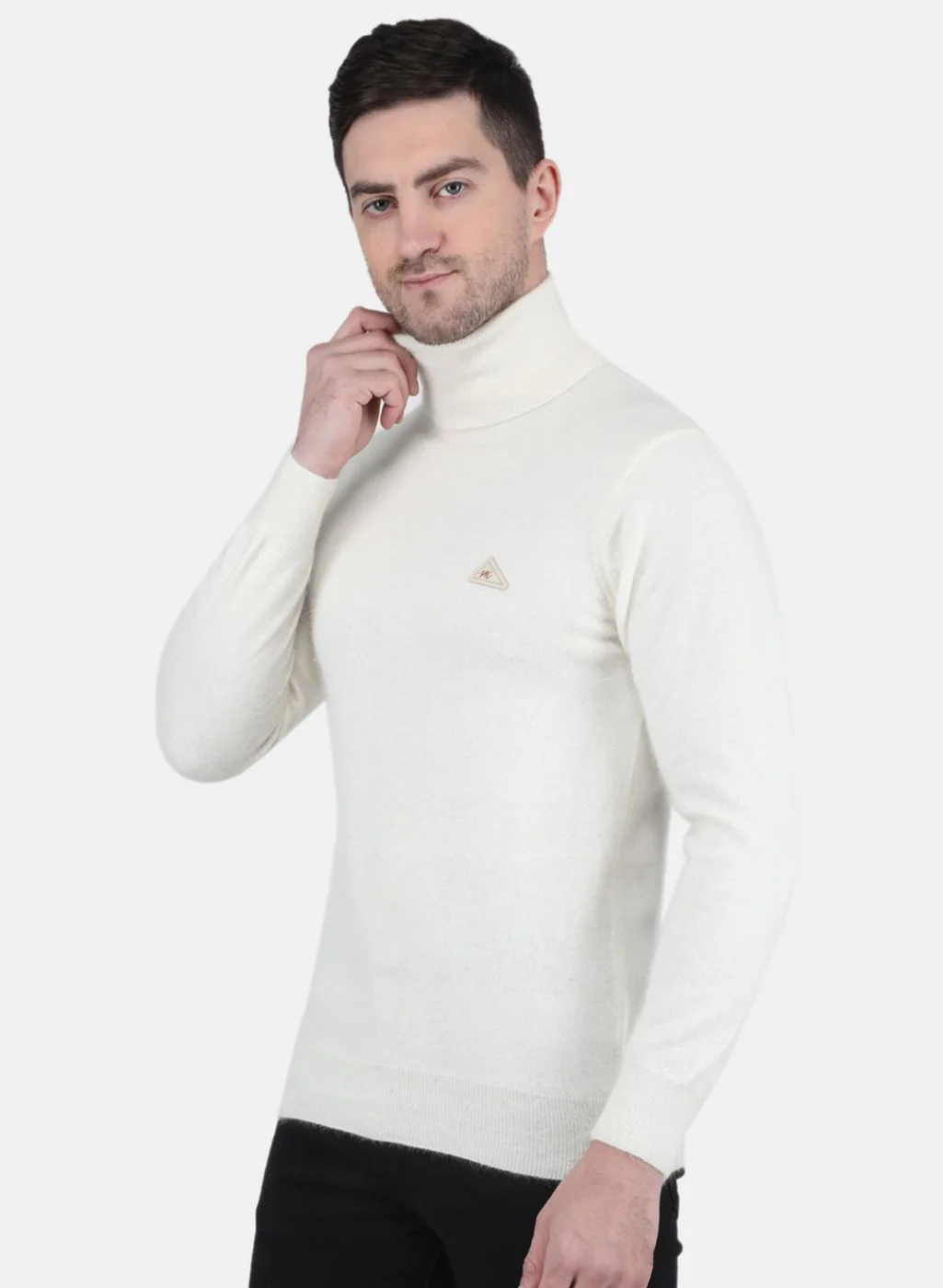Men White Solid Pullover - Image 2