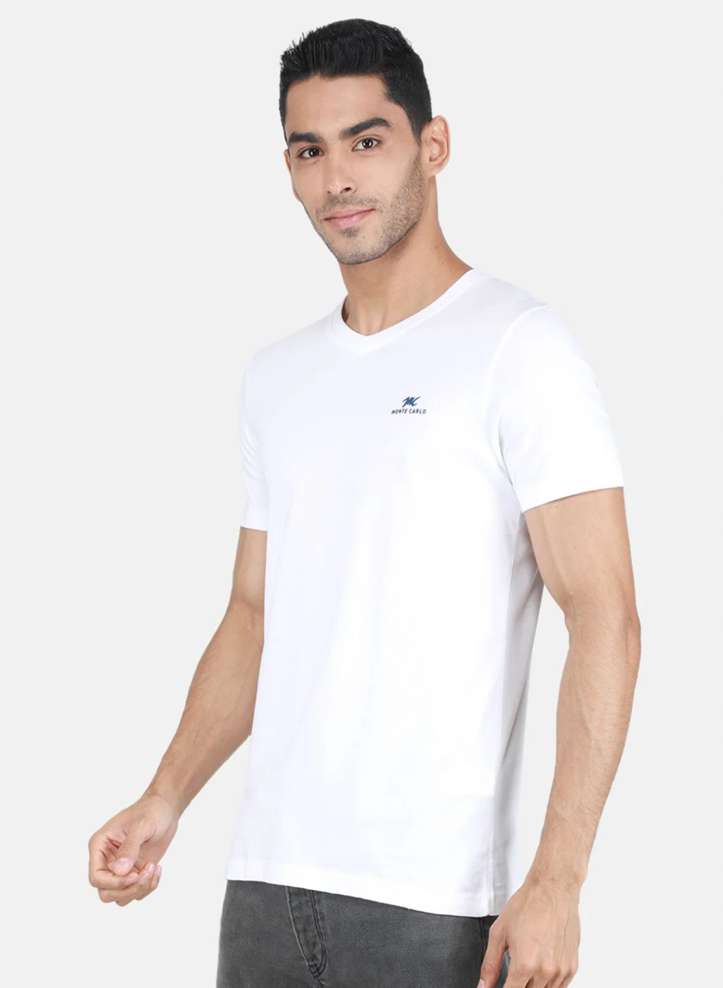 Men White Solid T-Shirt - Image 2