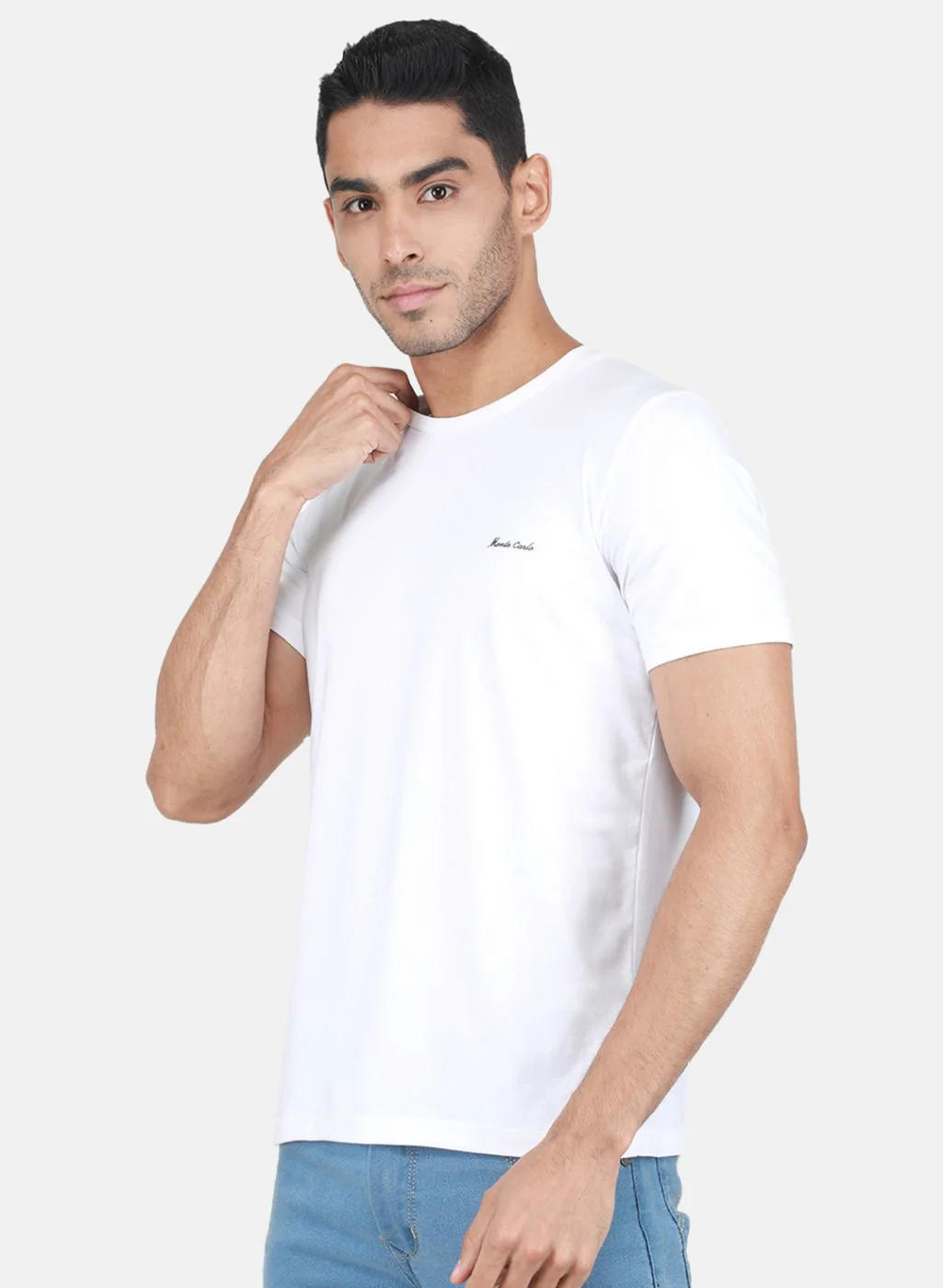Men White Solid T-Shirt - Image 2