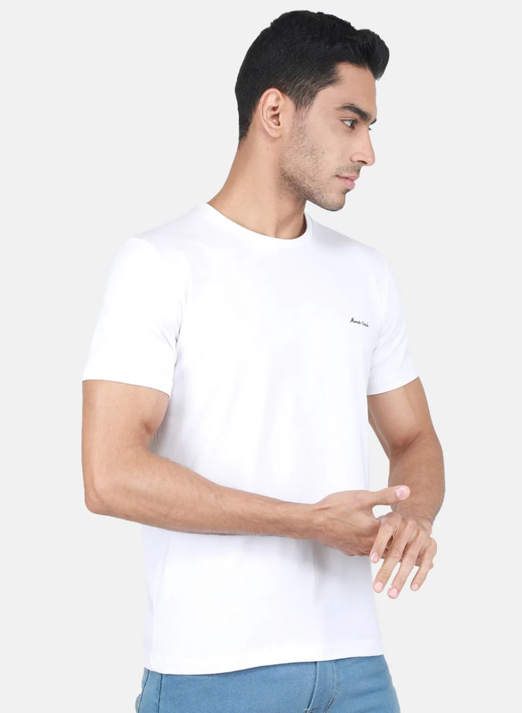 Men White Solid T-Shirt - Image 6