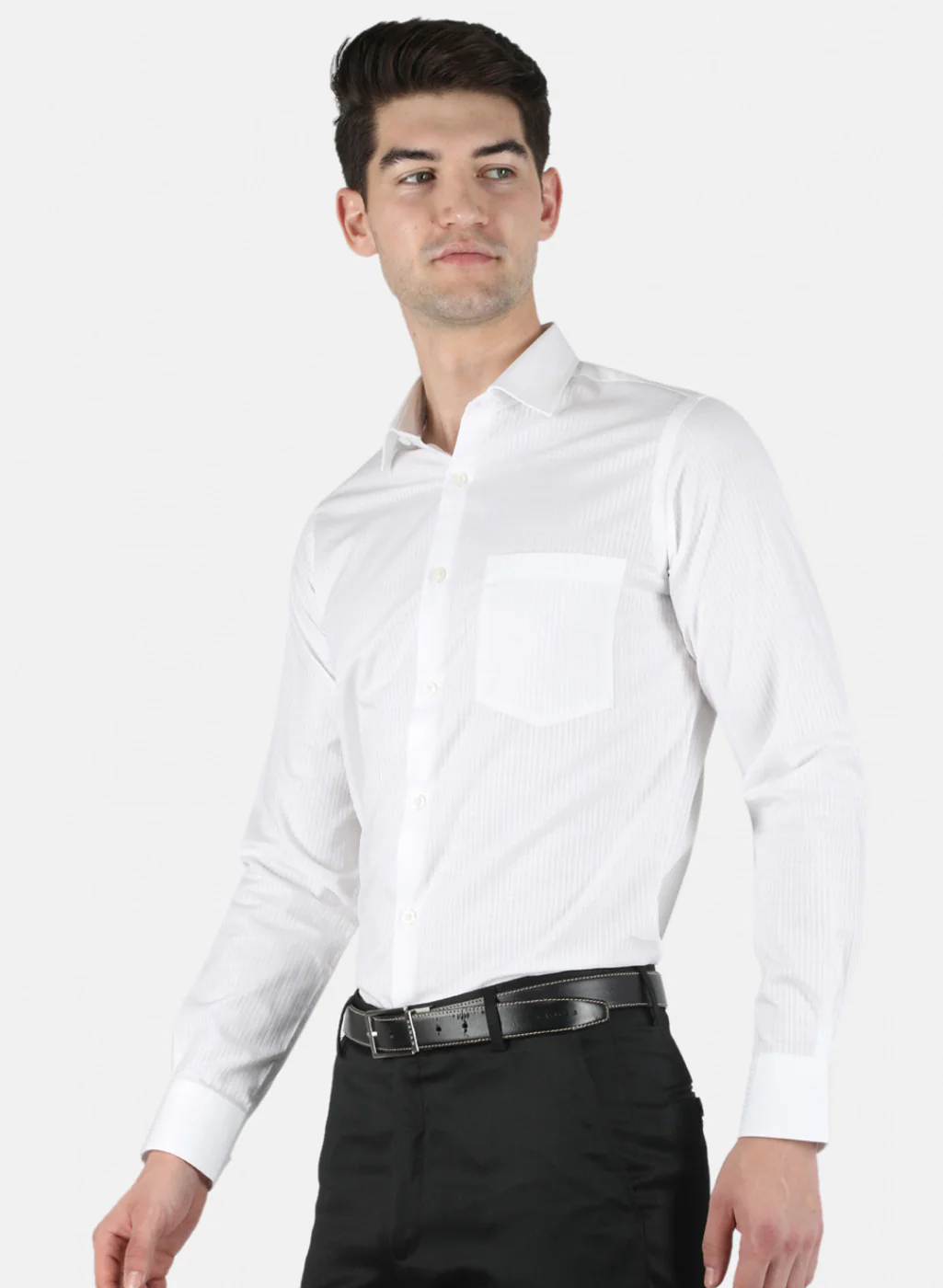 Men White Stripe Shirt - Image 2