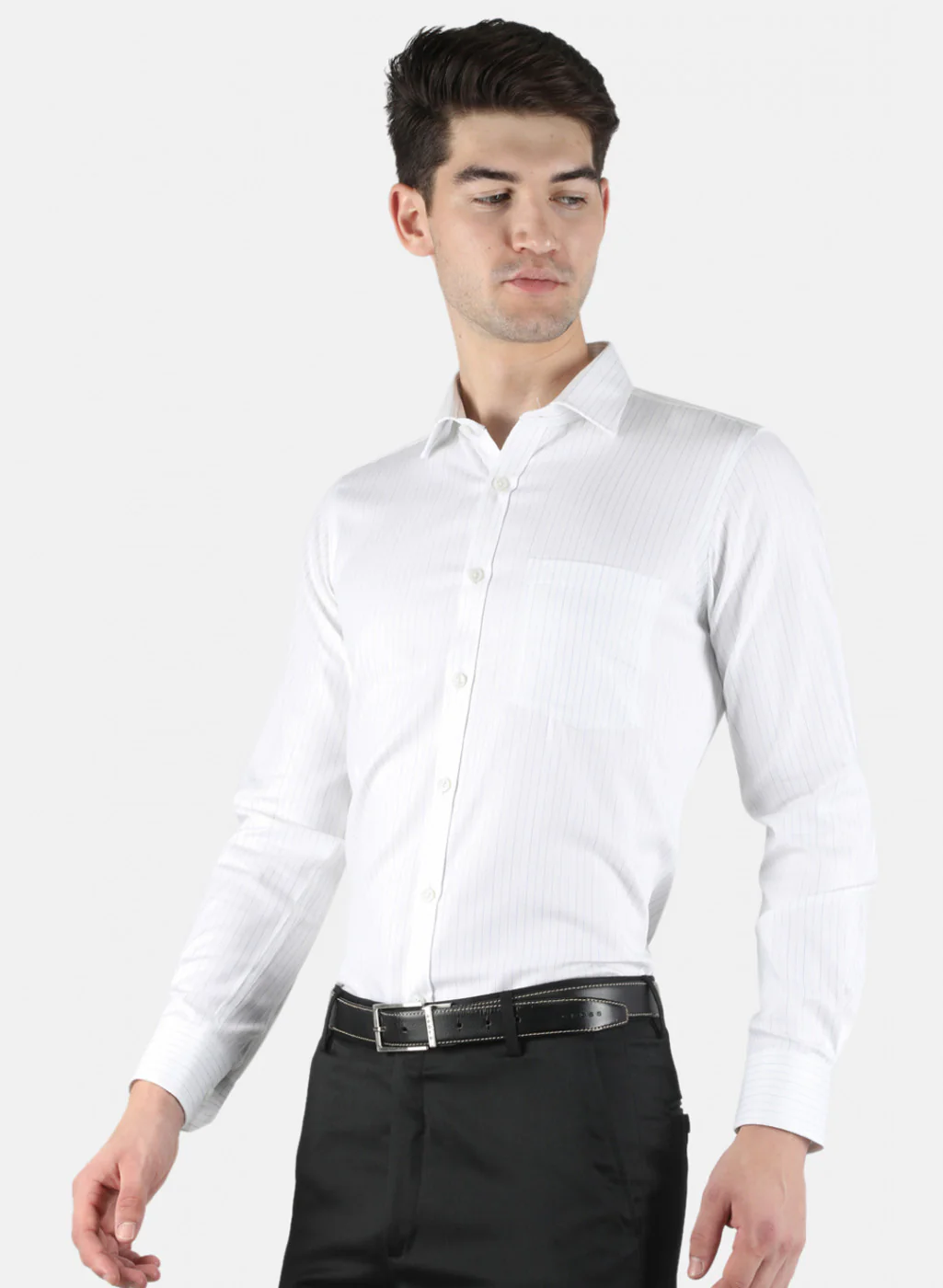 Men White Stripe Shirt - Image 2