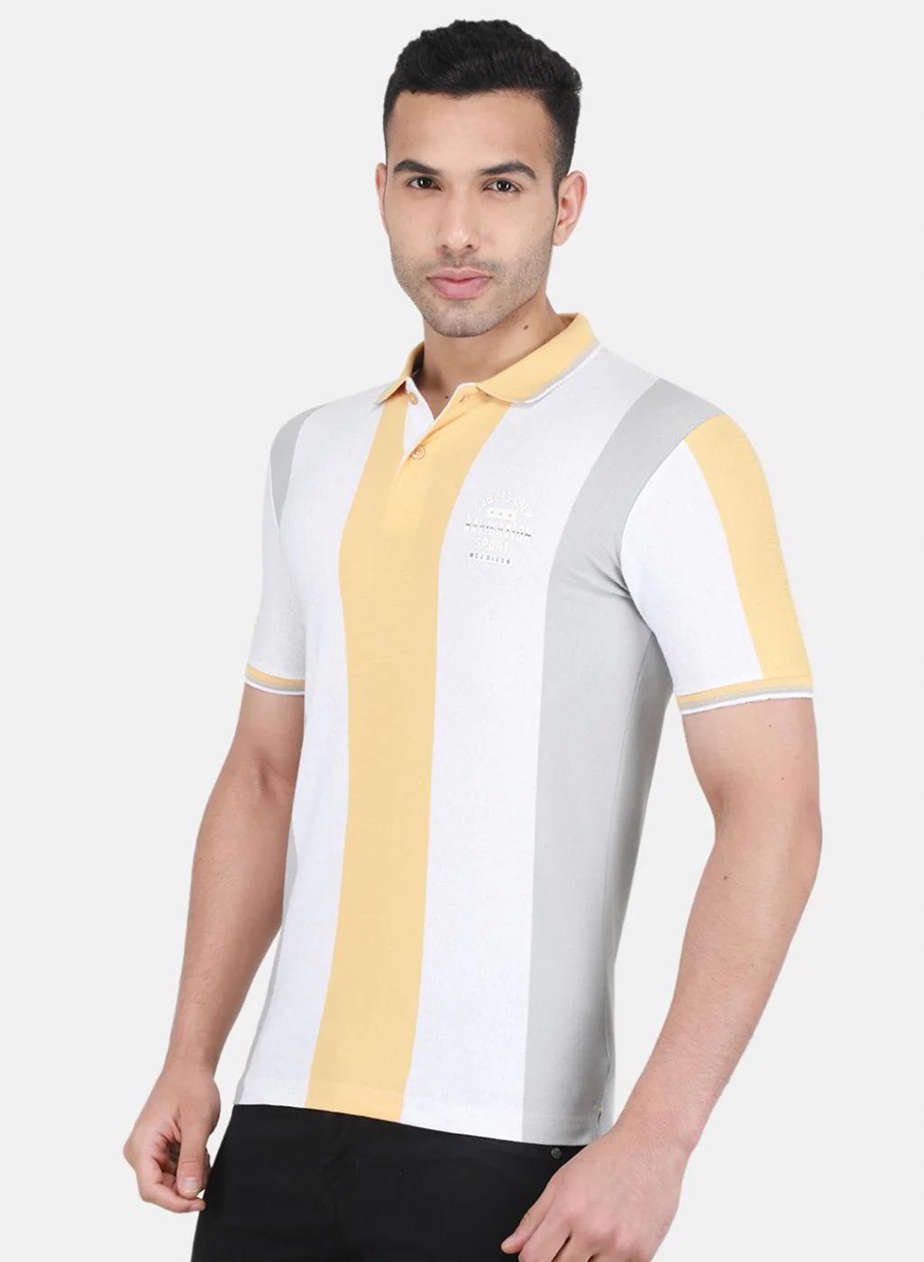Men Yellow Jaquard T-Shirt - Image 2