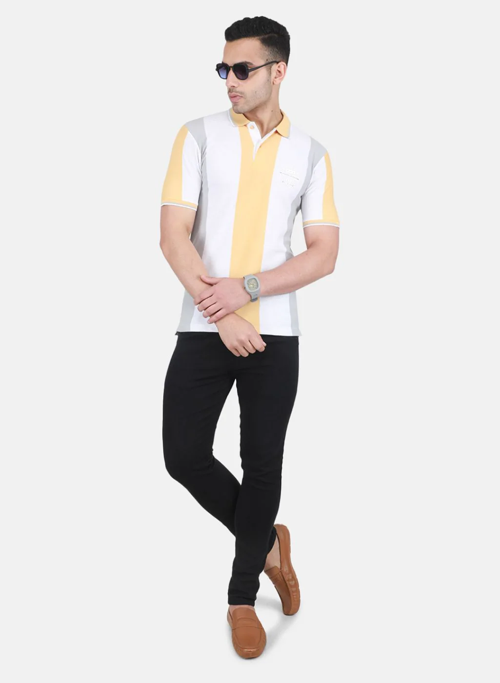 Men Yellow Jaquard T-Shirt - Image 4