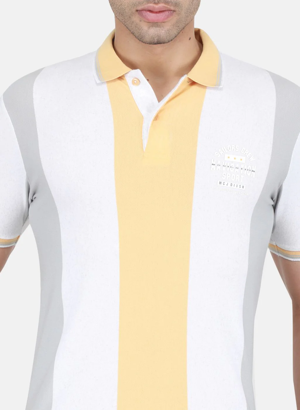 Men Yellow Jaquard T-Shirt - Image 5