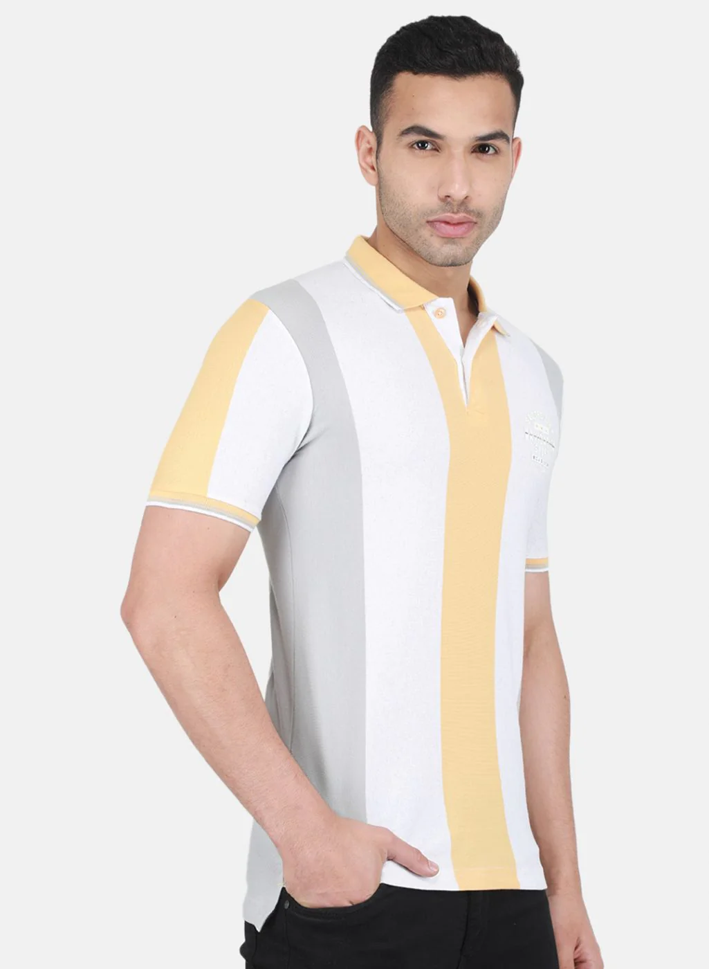 Men Yellow Jaquard T-Shirt - Image 6