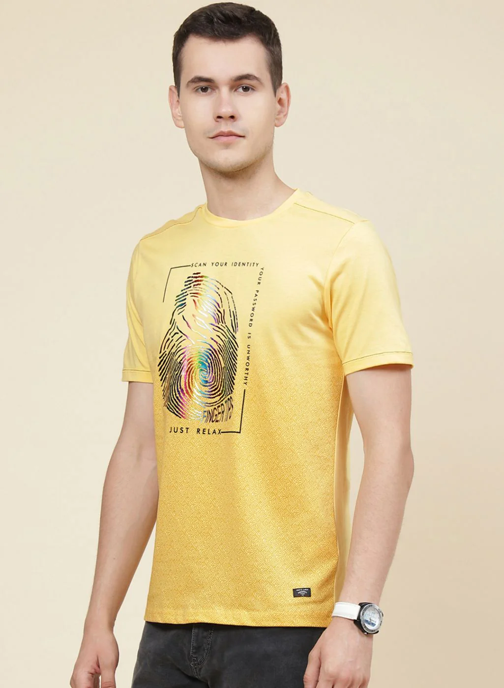 Men Yellow Printed T-Shirt - Image 3
