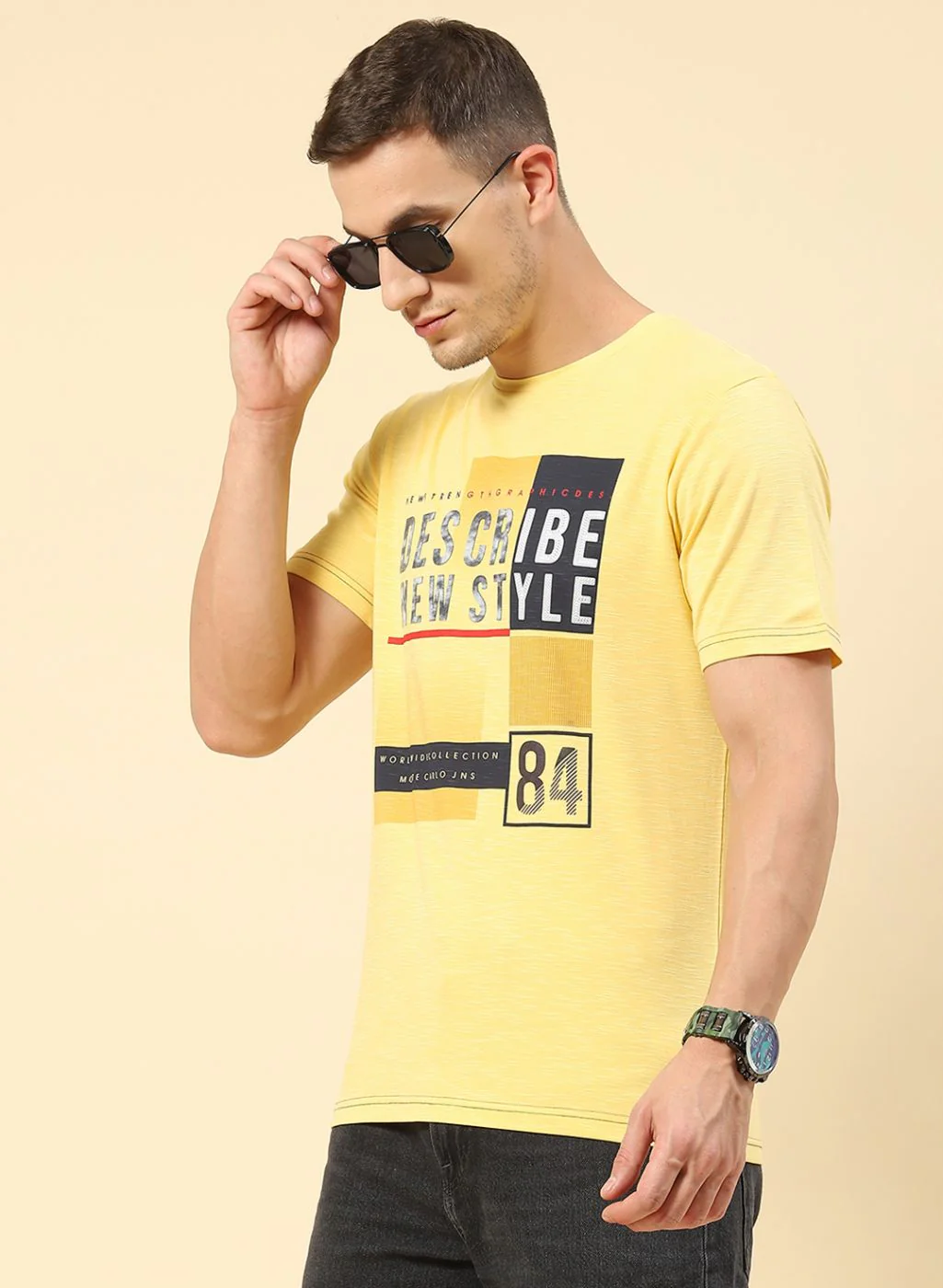 Men Yellow Printed T-Shirt - Image 3