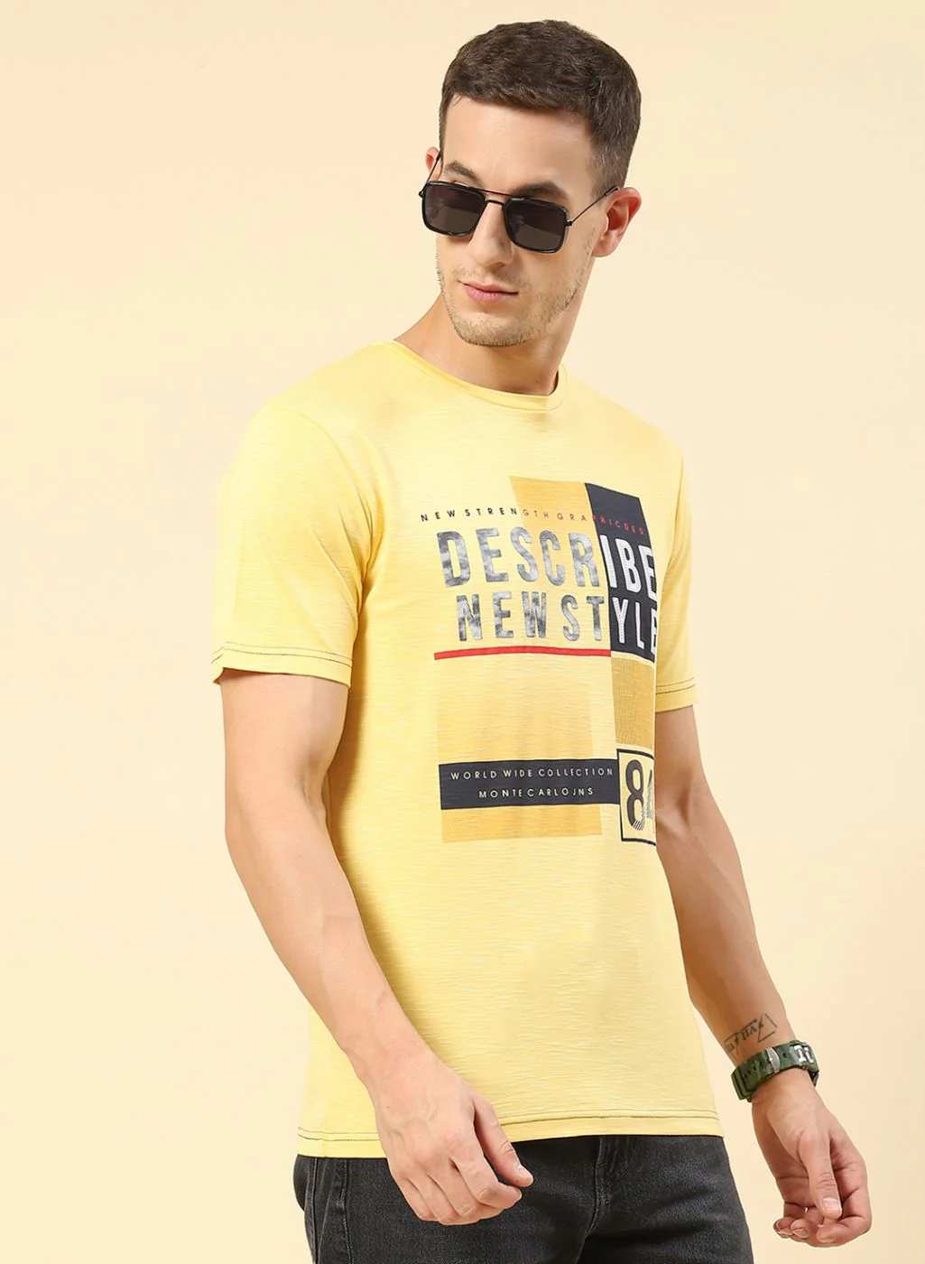 Men Yellow Printed T-Shirt - Image 4
