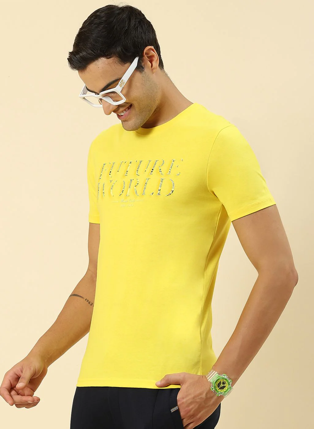 Men Yellow Printed T-Shirt - Image 3