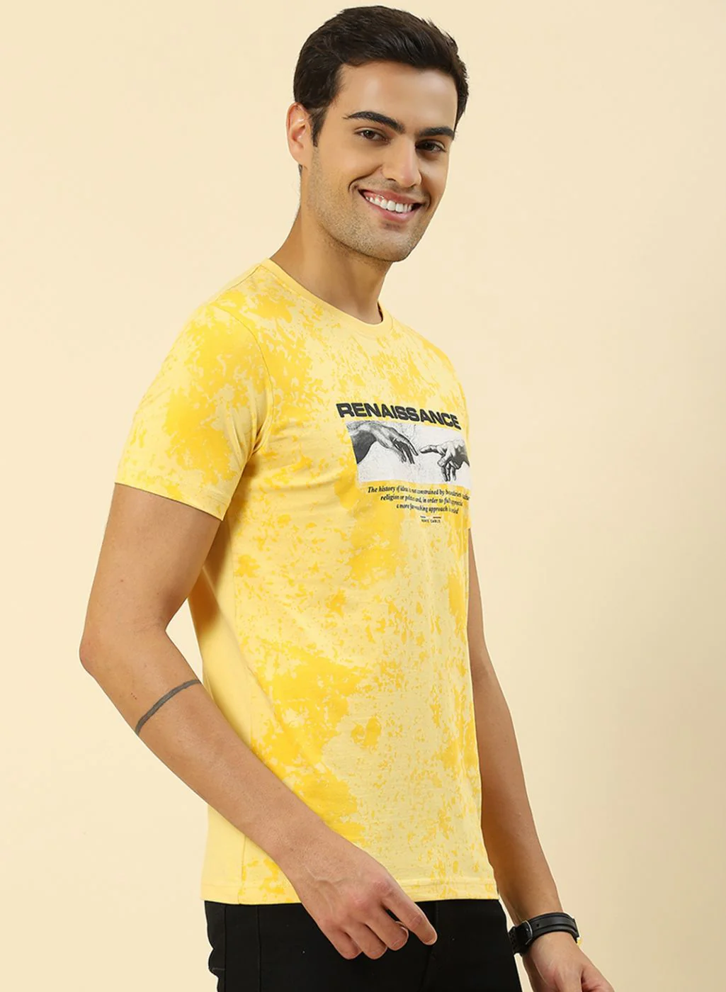 Men Yellow Printed T-Shirt - Image 4