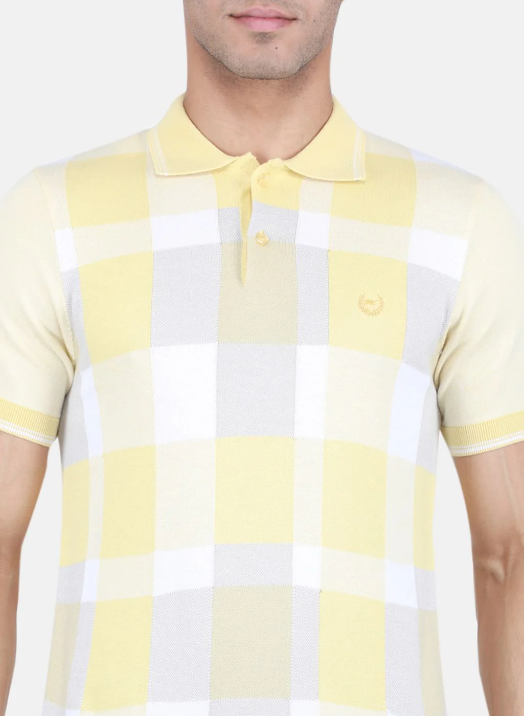 Men Yellow Self Design T-Shirt - Image 5