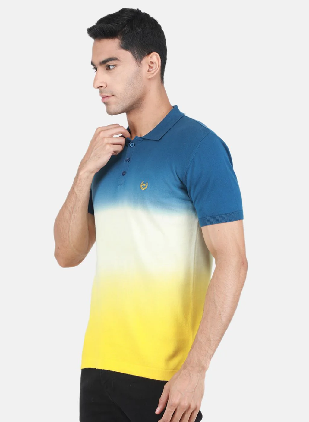 Men Yellow Self Design T-Shirt - Image 2