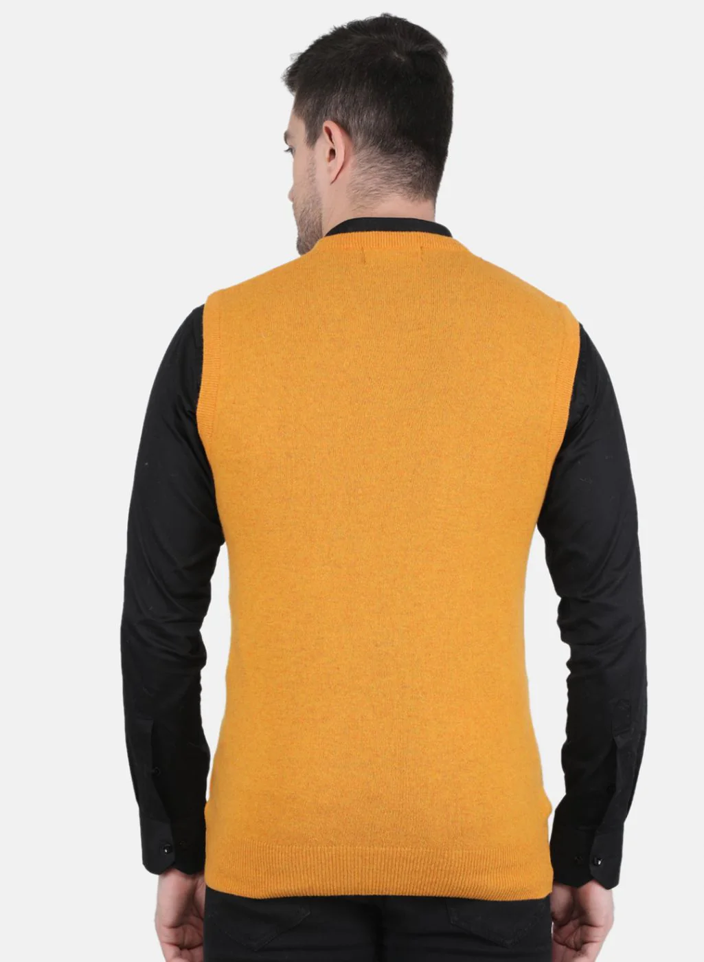 Men Yellow Solid Sweater - Image 3