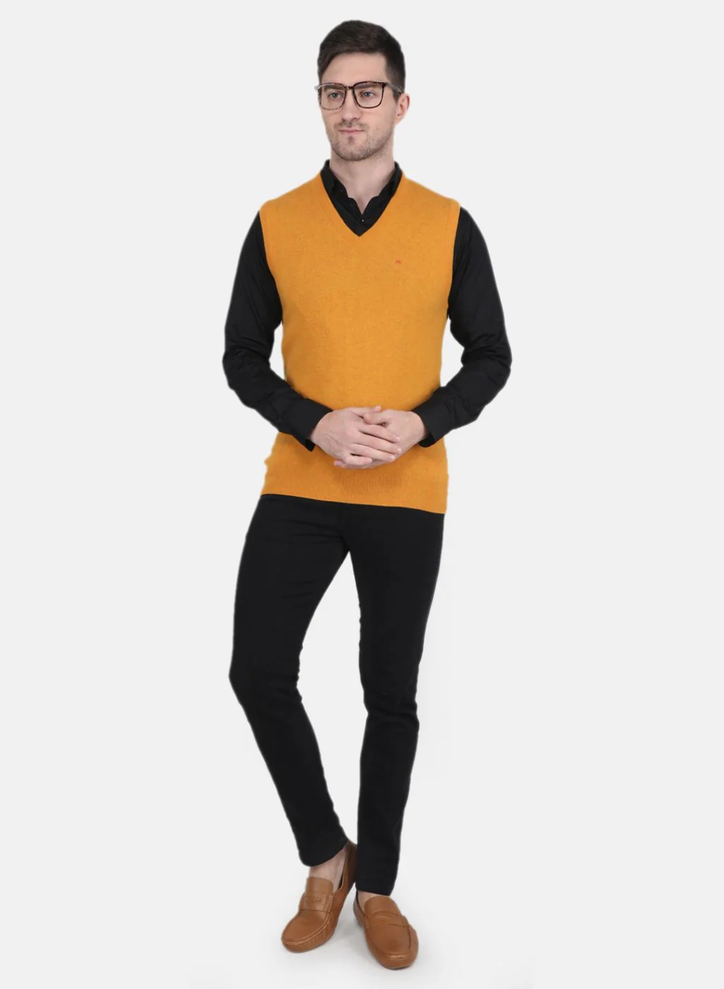 Men Yellow Solid Sweater - Image 4
