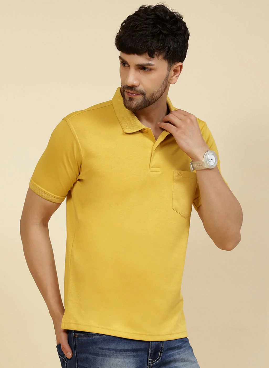 Men Yellow Solid T-Shirt - Image 4