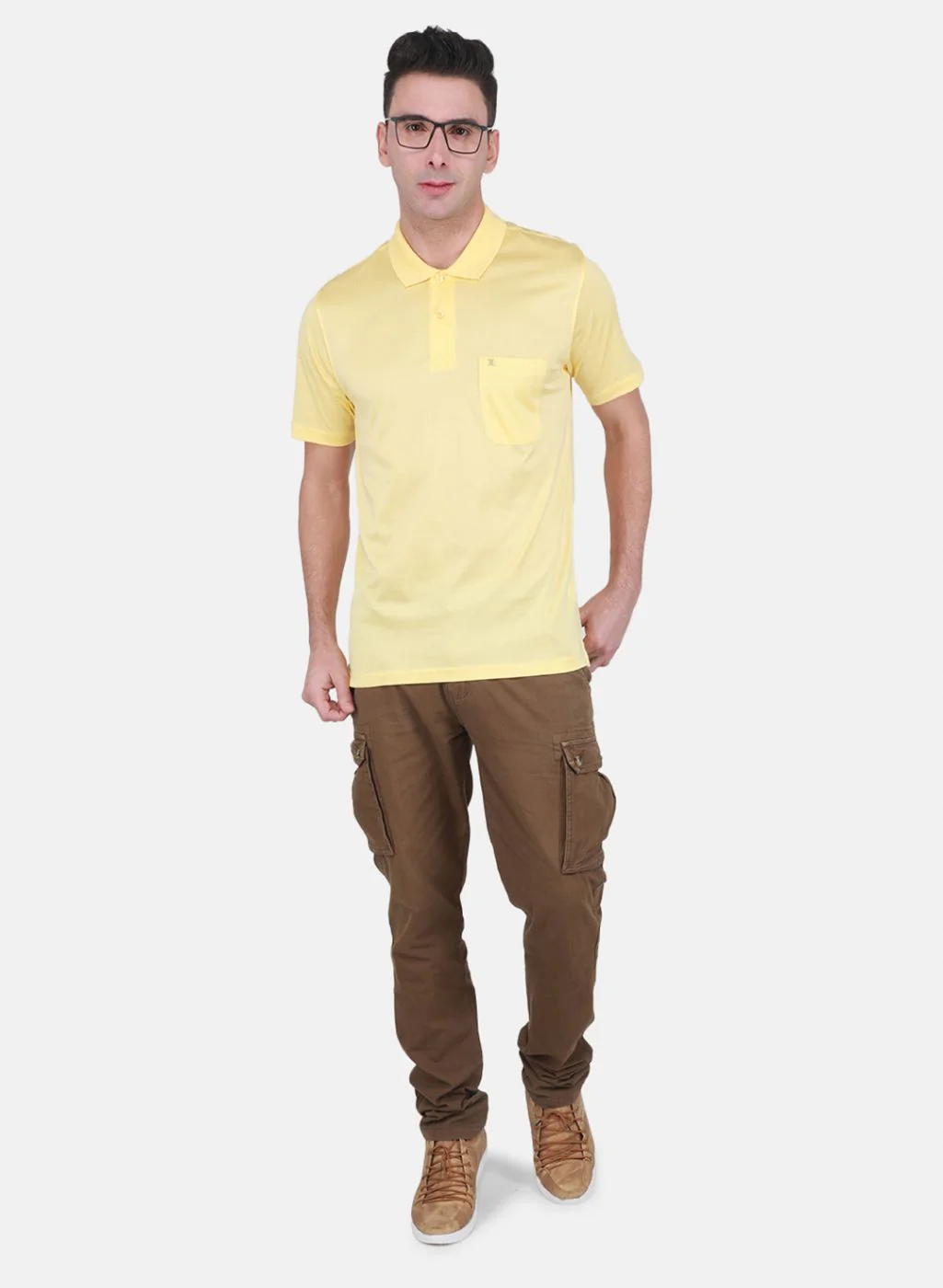 Men Yellow Solid T-Shirt - Image 4