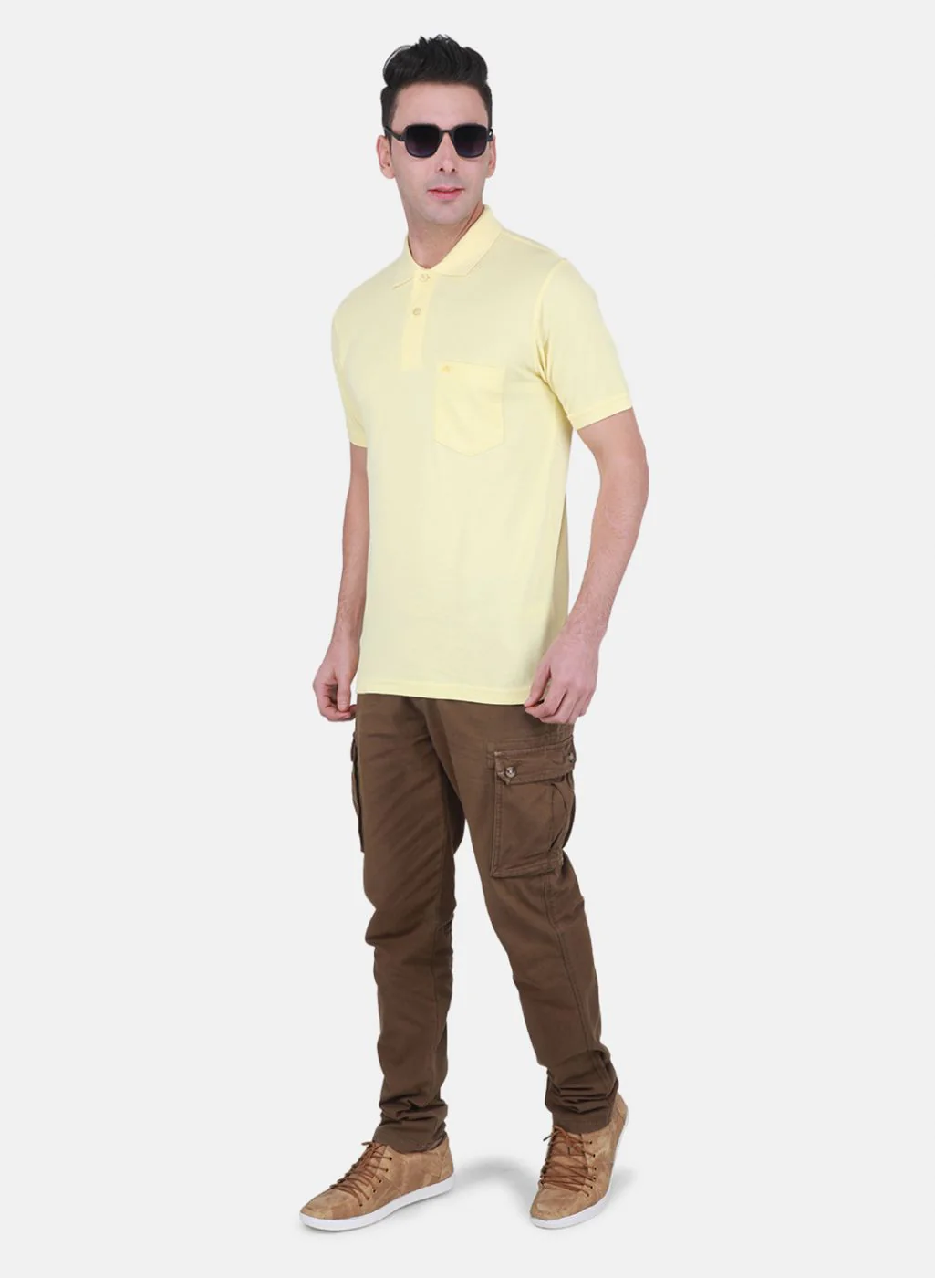 Men Yellow Solid T-Shirt - Image 4
