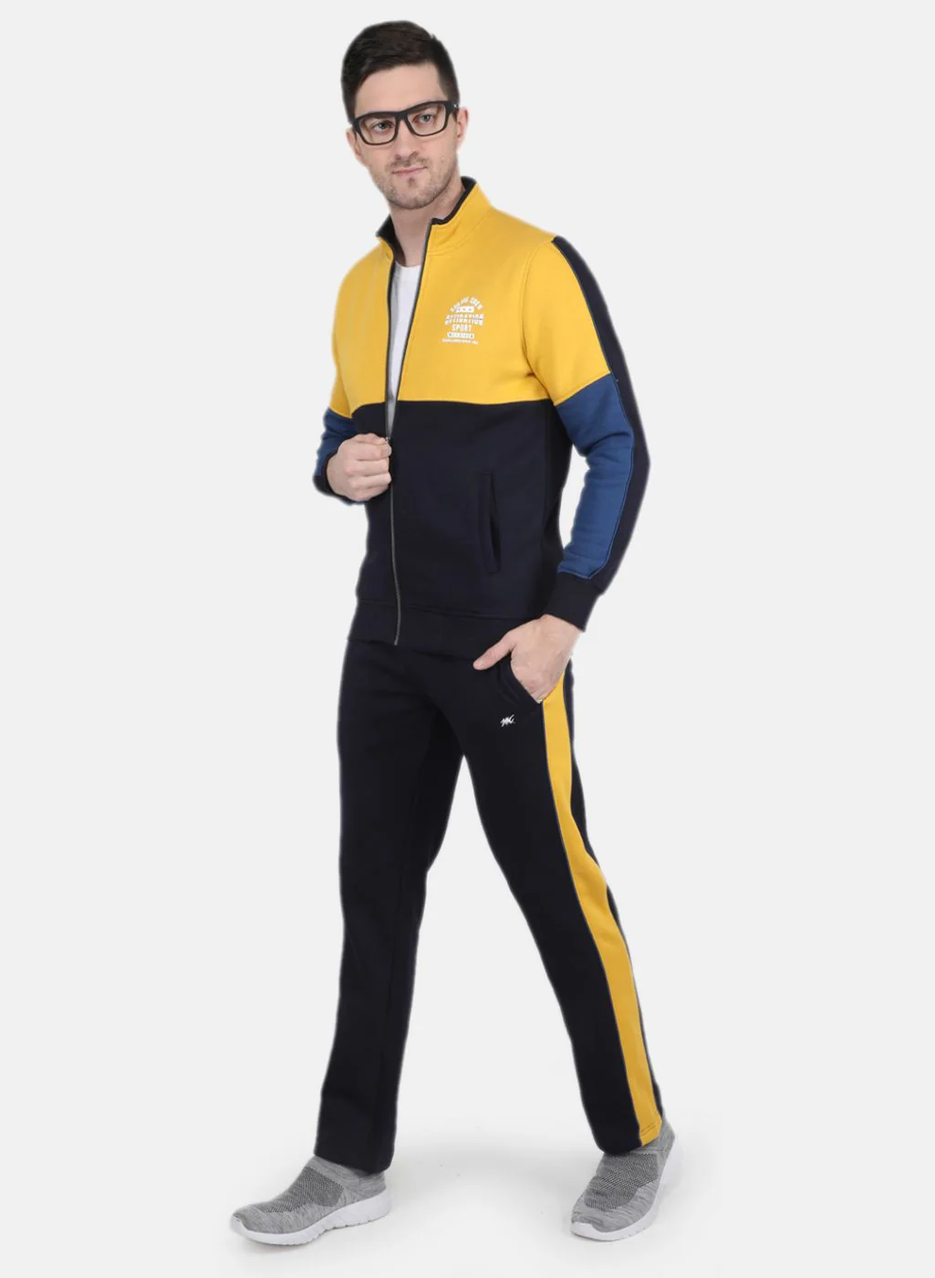 Men Yellow Solid Tracksuit - Image 4