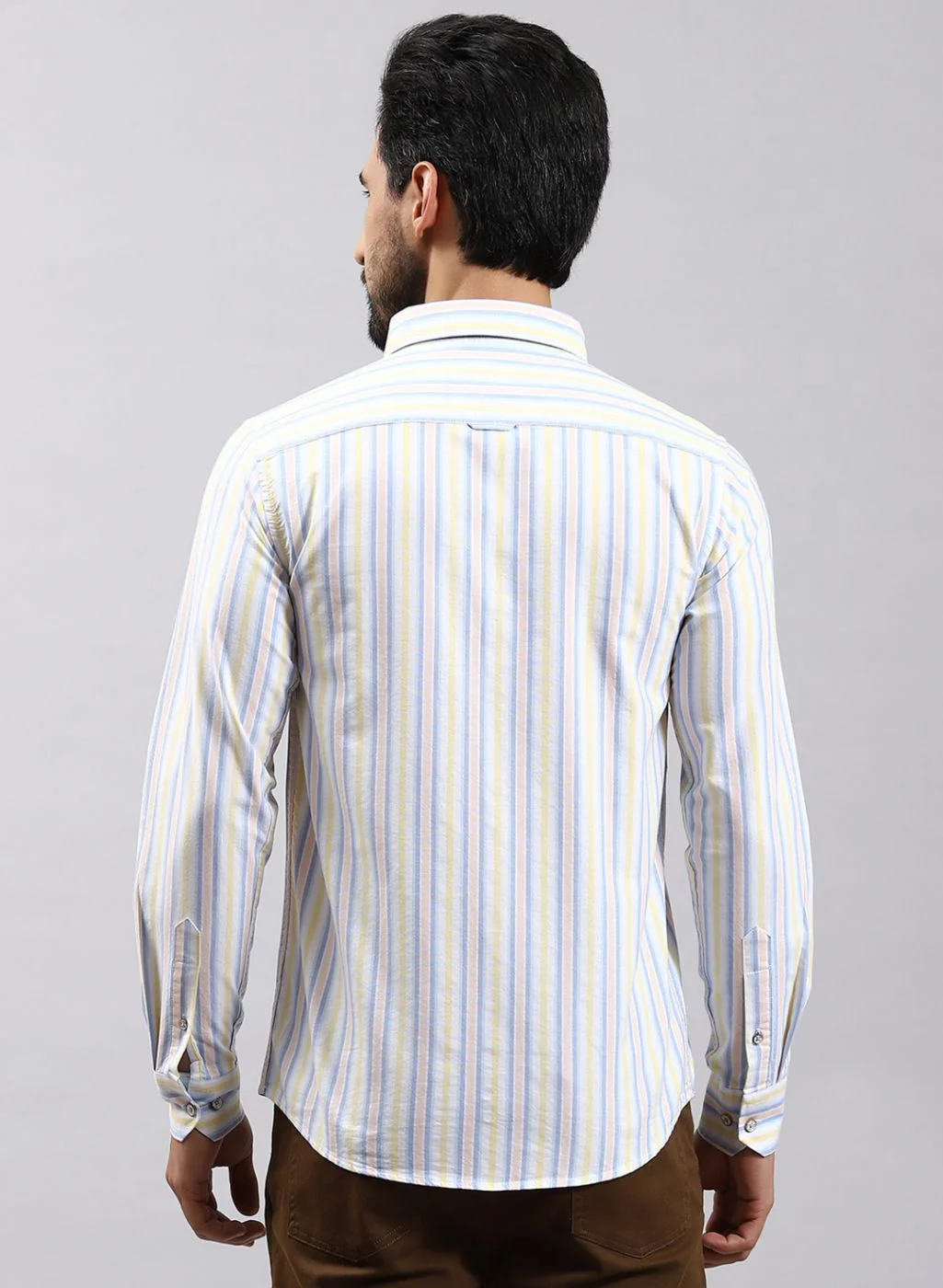 Men Yellow Stripe Pure Cotton Shirt - Image 5