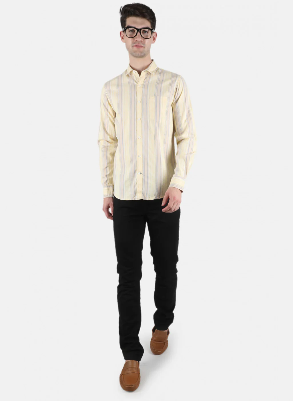 Men Yellow Stripe Shirt - Image 4