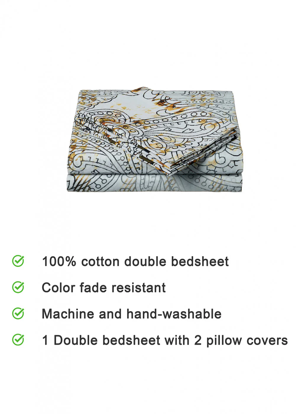 Multi Color 200 TC Bedsheet with 2 Pillow Covers - Image 3