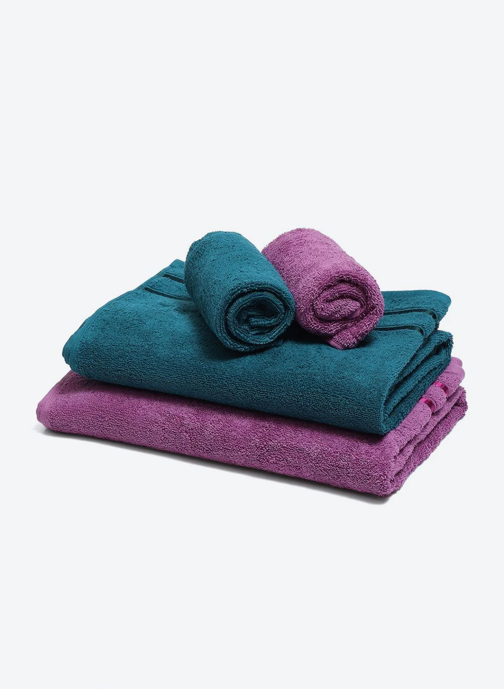 Purple & Teal Blue Cotton 525 GSM Towel Set Pack of 4 (2 Bath & 2 Hand Towels) - Image 3